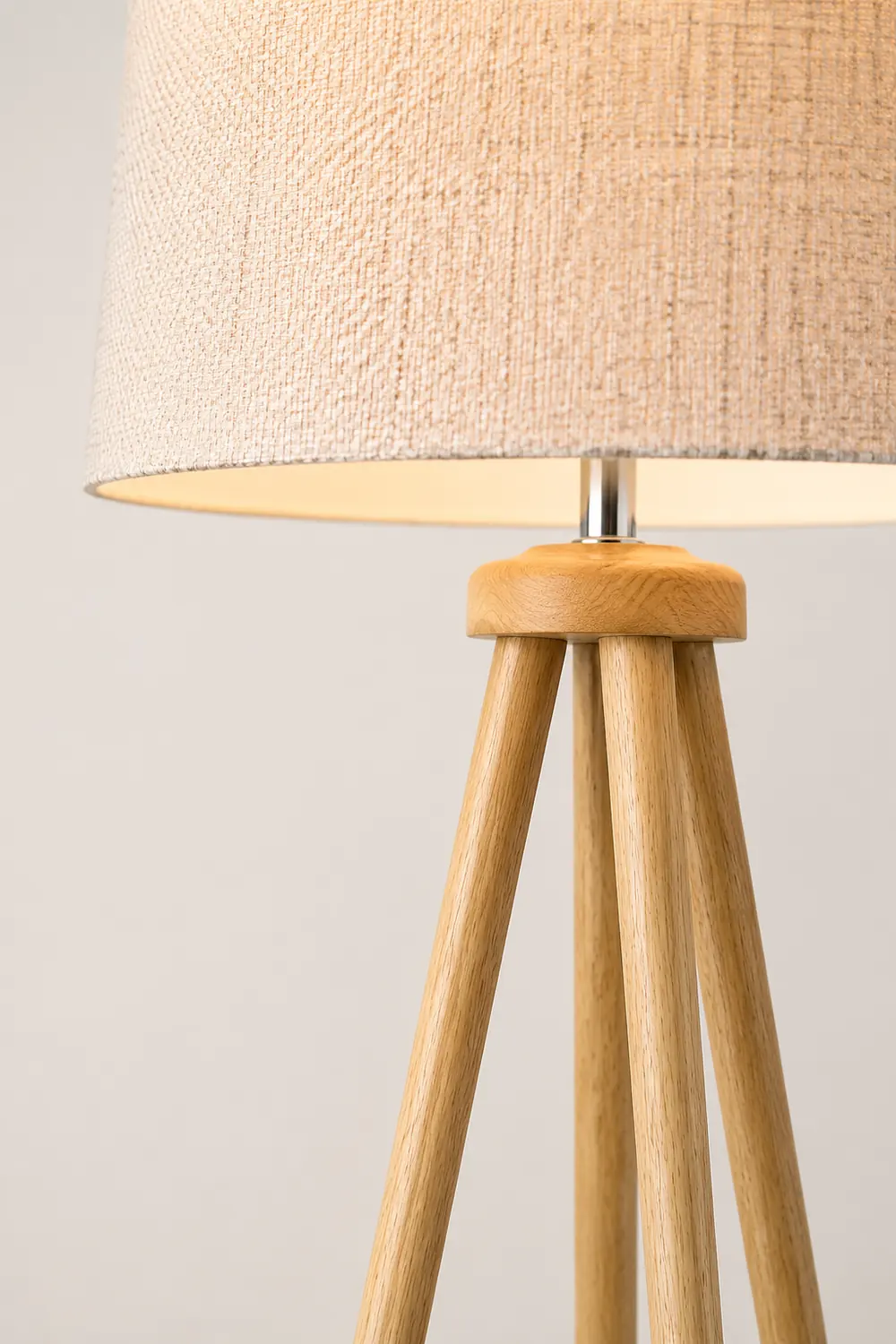 Muto Modern Cylinder Wood Fabric Floor Lamp, White/Beige - Lumpaz