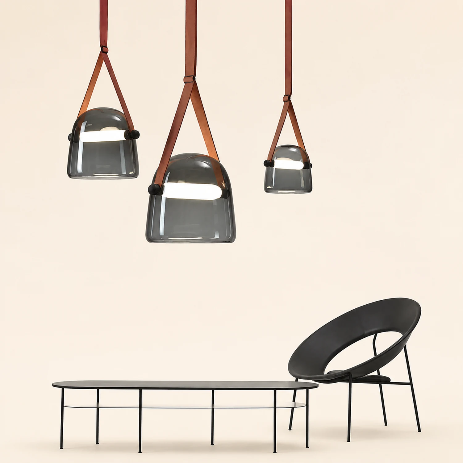 Modern Nordic Leather/Glass Pendant Light Gray/White Bedroom - Lumpaz