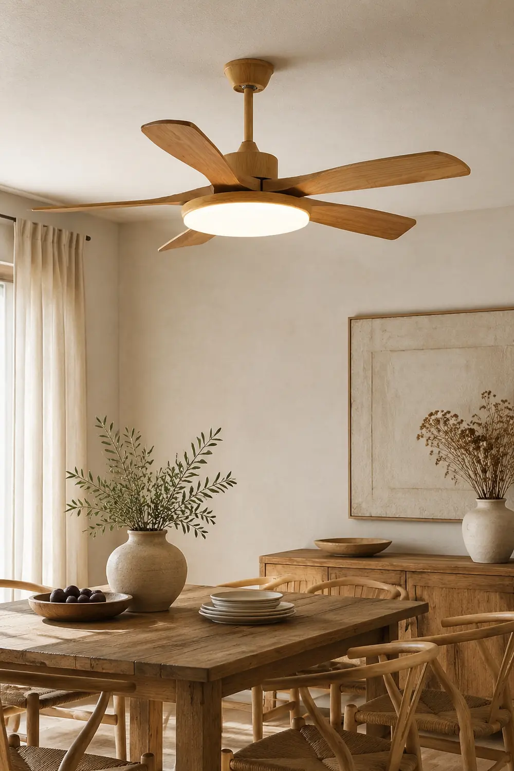 Haydn 5-Blade DC Ceiling Fan with Light, Summer, Black & Wood, 52'' - Lumpaz