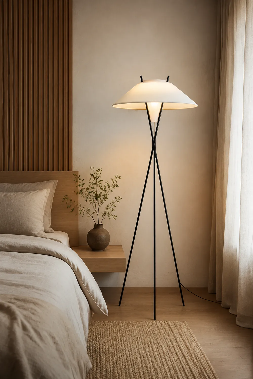 Carins Modern Tripod Metal/Fabric Floor Lamp, White - Lumpaz