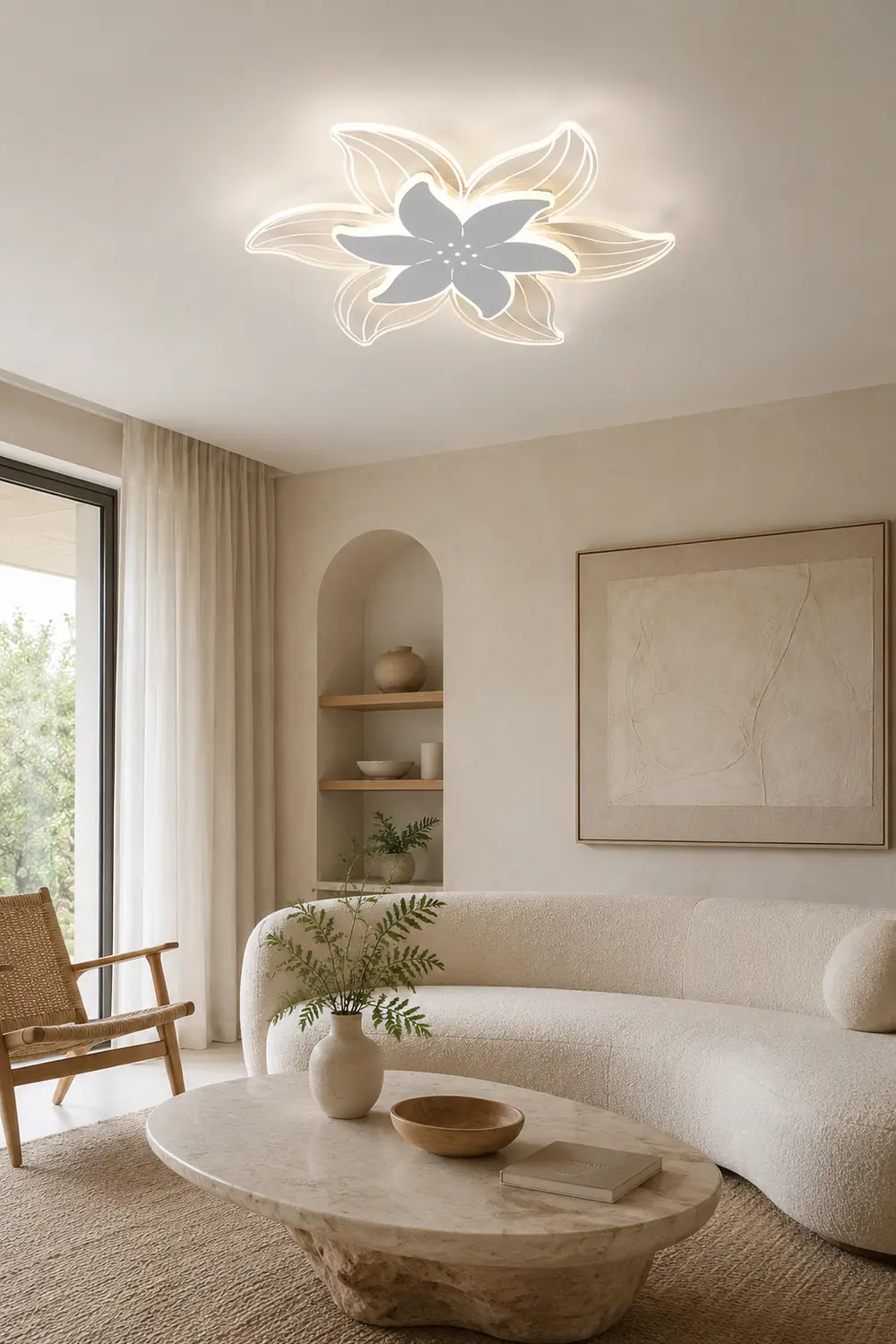 Hana Designer Flower Shape White Flush Mount Ceiling Light, White - Lumpaz