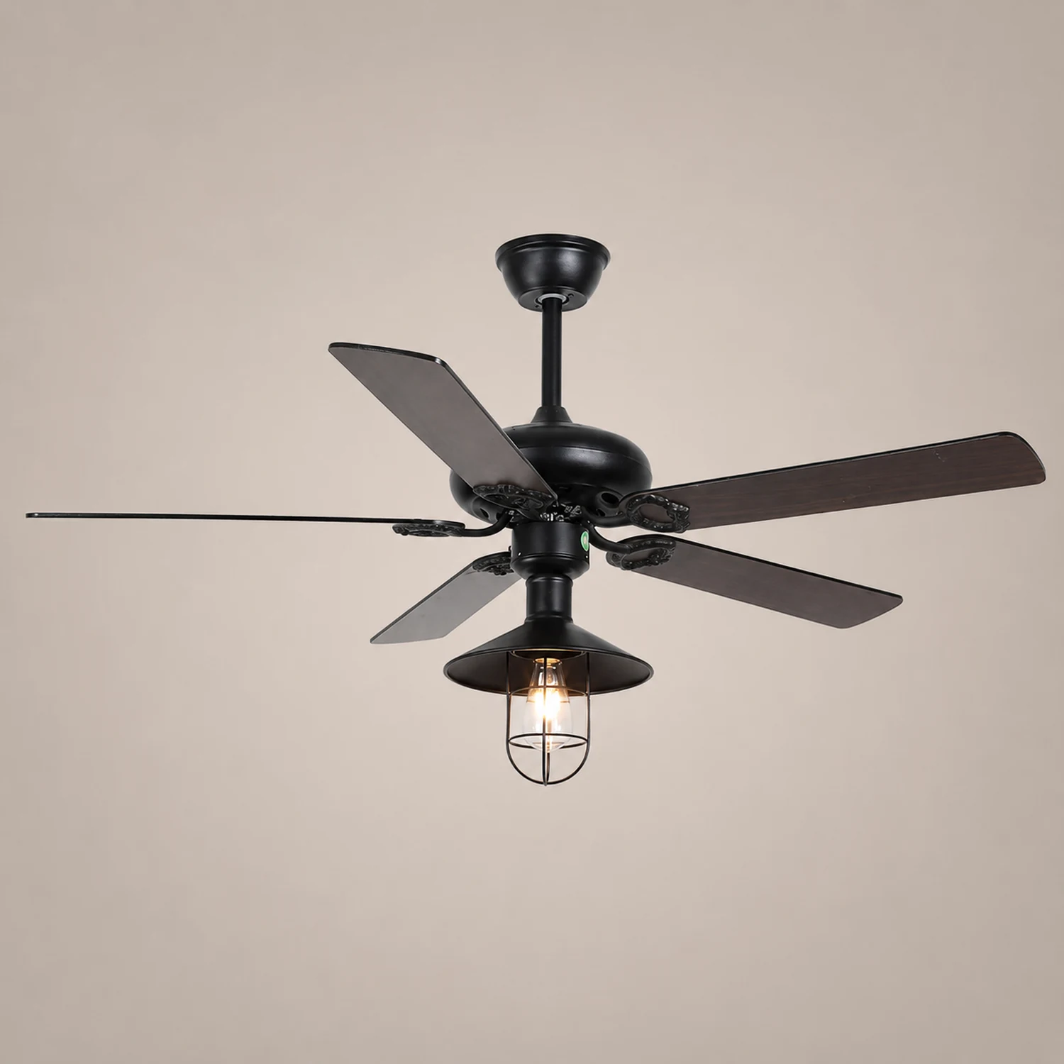 Alessio Industrial 5-Blade Black Ceiling Fan with Light, 4 Style, DIA 42.1'' - Lumpaz