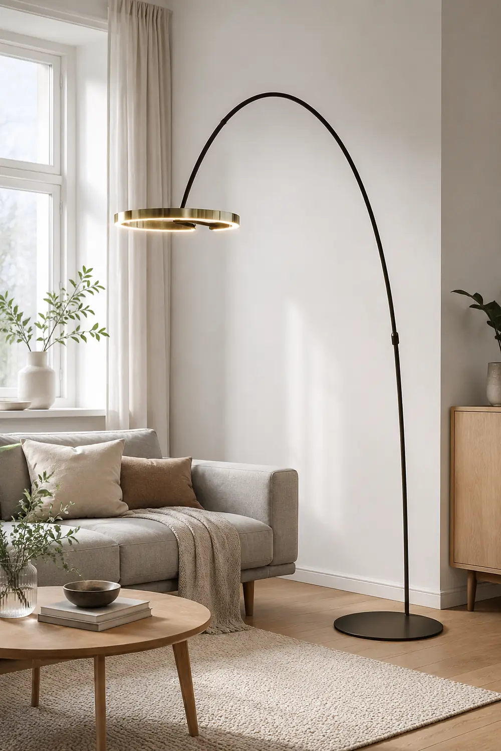 Edge Modern Ring Metal/Silicone Floor Lamp Black/Gold - Lumpaz