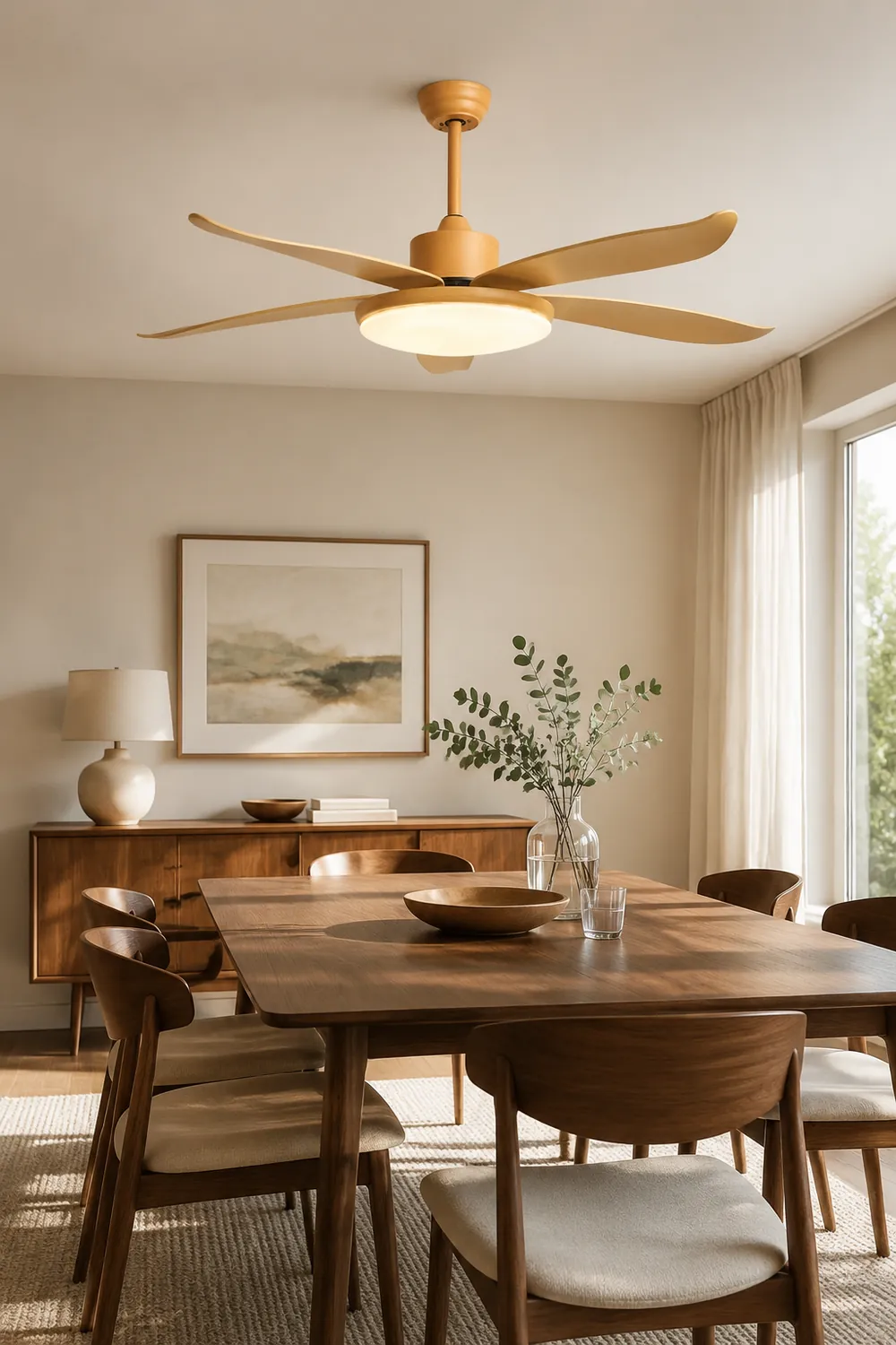 Haydn 5-Blade DC Ceiling Fan with Light, Wood Color, Summer, 40''/47'' - Lumpaz