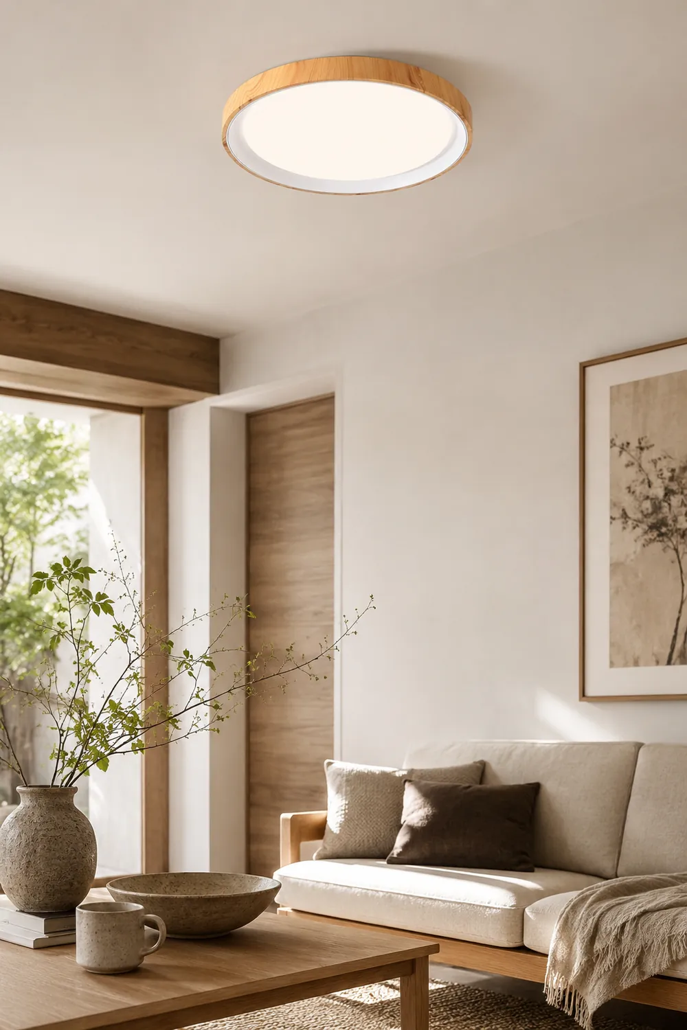 Quinn Modern LED Flush Mount Lighting White Wood/Acrylic Kitchen - Lumpaz