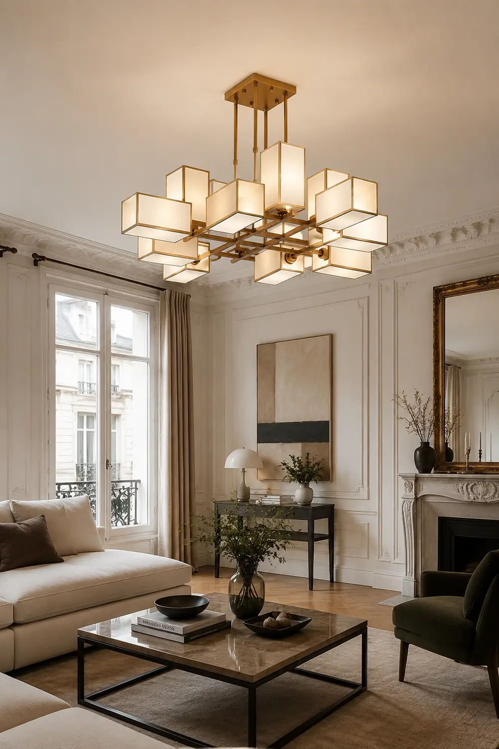 Lacey Pendant Light Square Retro, Metal/Fabric, Black/Gold, Living Room - Lumpaz