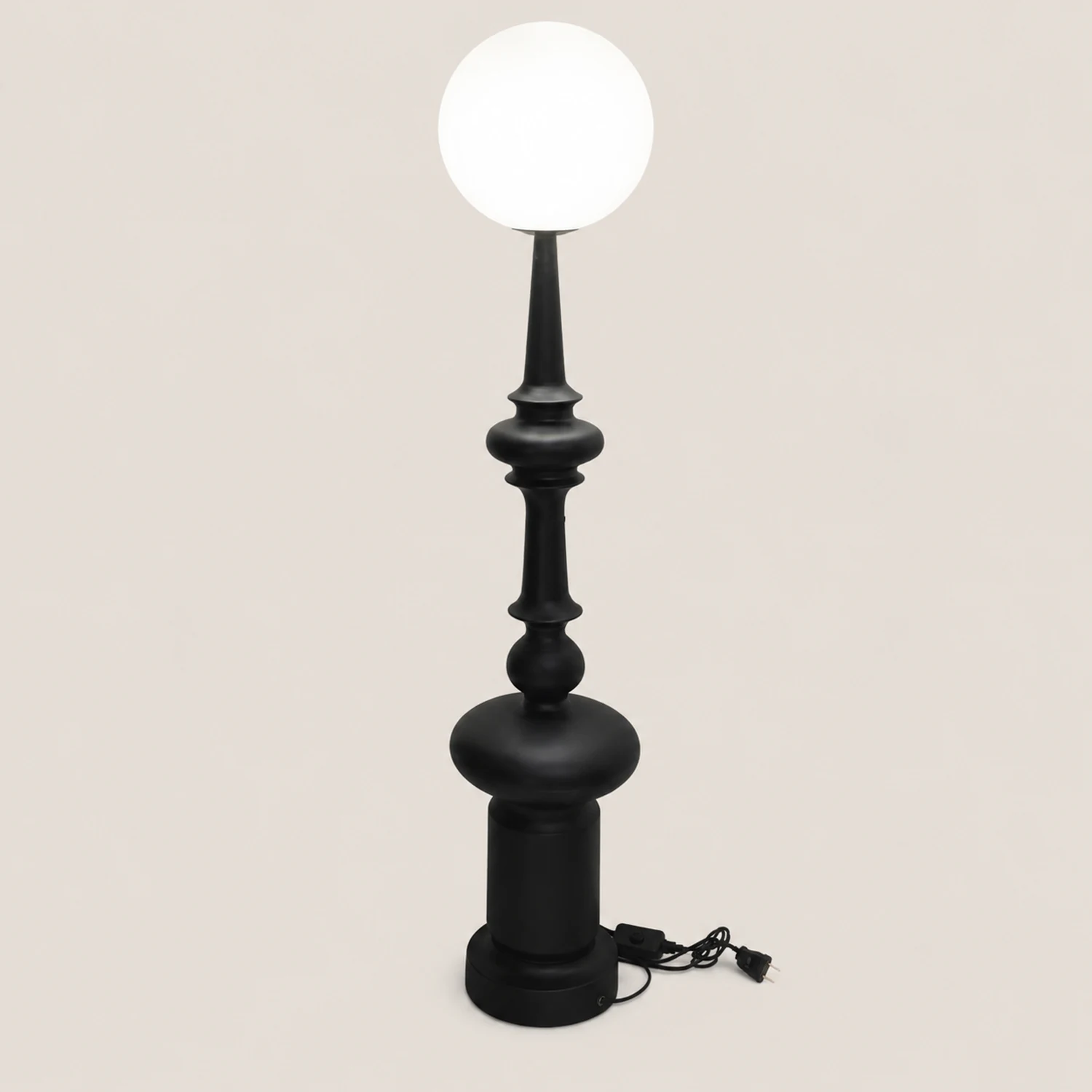Salgado Retro Column Glass/Resin Floor Lamp, Black, Bedroom - Lumpaz