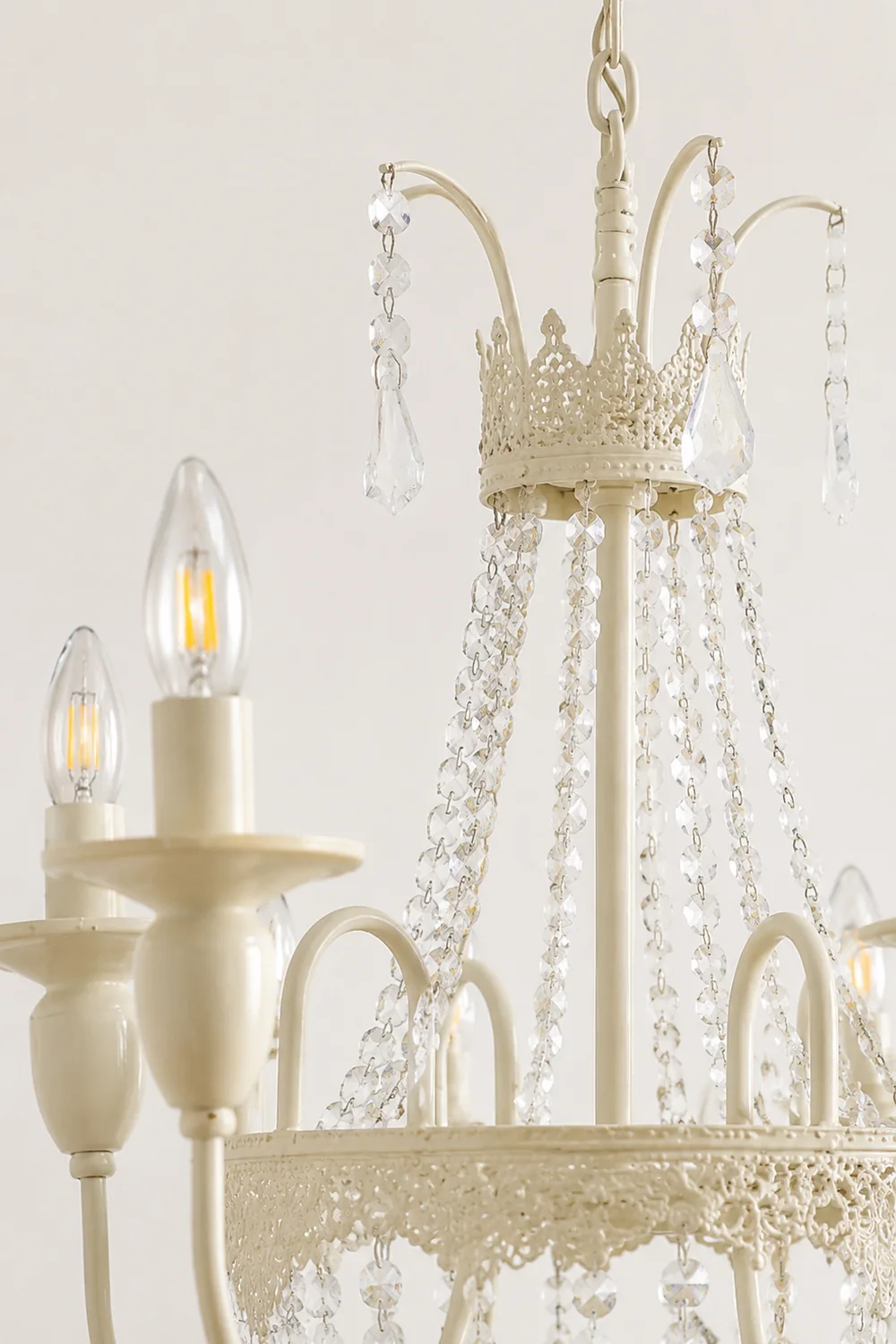 Silva Pendant Light Candle French, Crystal/Metal, White, Bedroom - Lumpaz