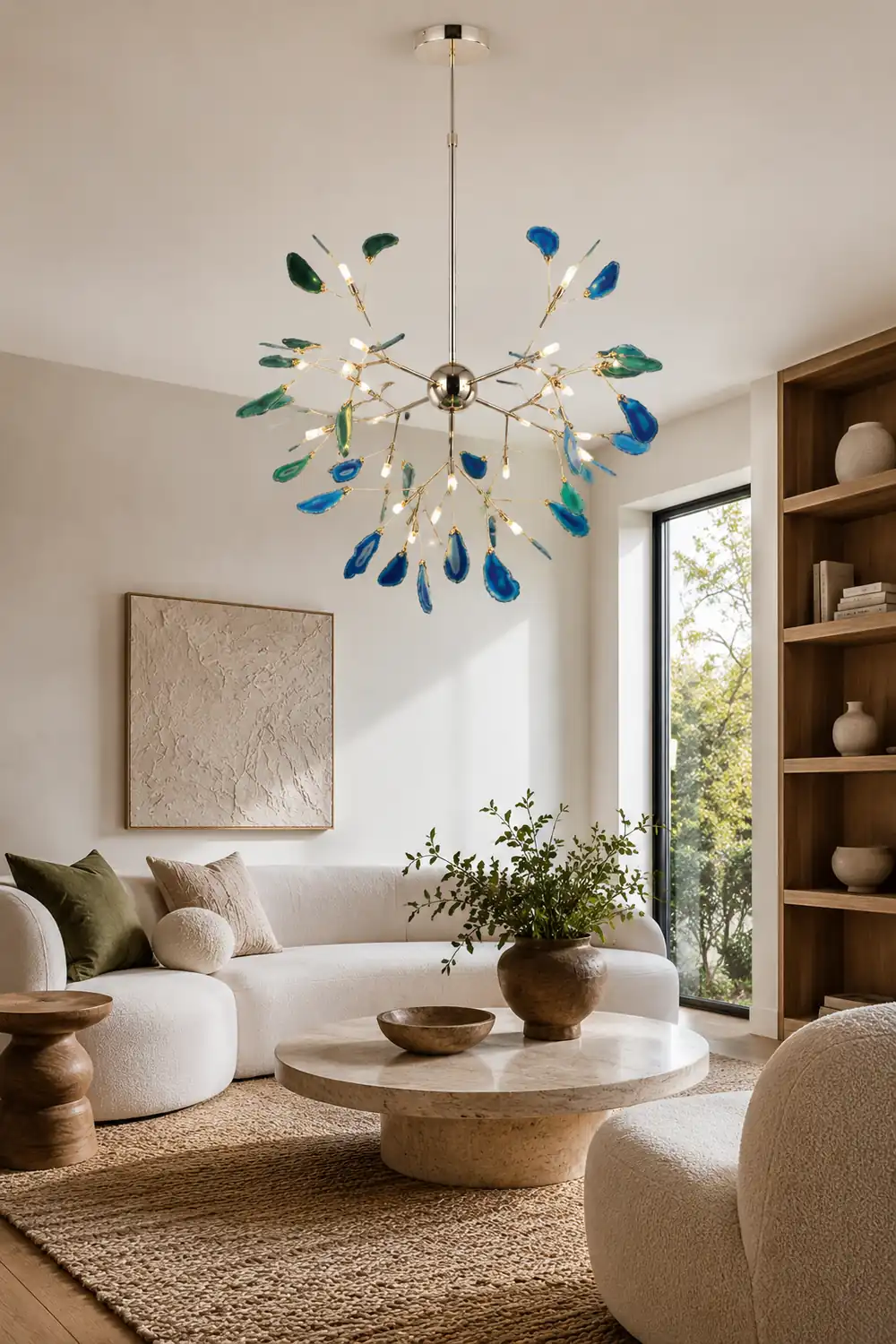 Javon Artistic Leaf Agate Pendant Light Blue/Green/Colorful Dining Room - Lumpaz