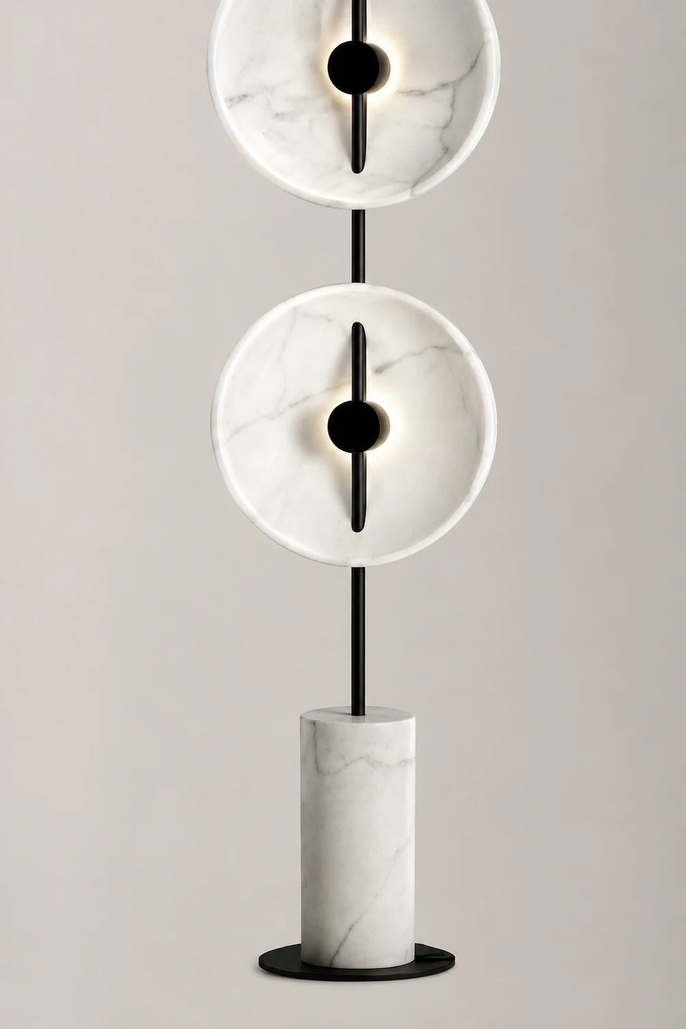 Salgado Modern Nordic Round Marble/Metal  Floor Lamp, White - Lumpaz