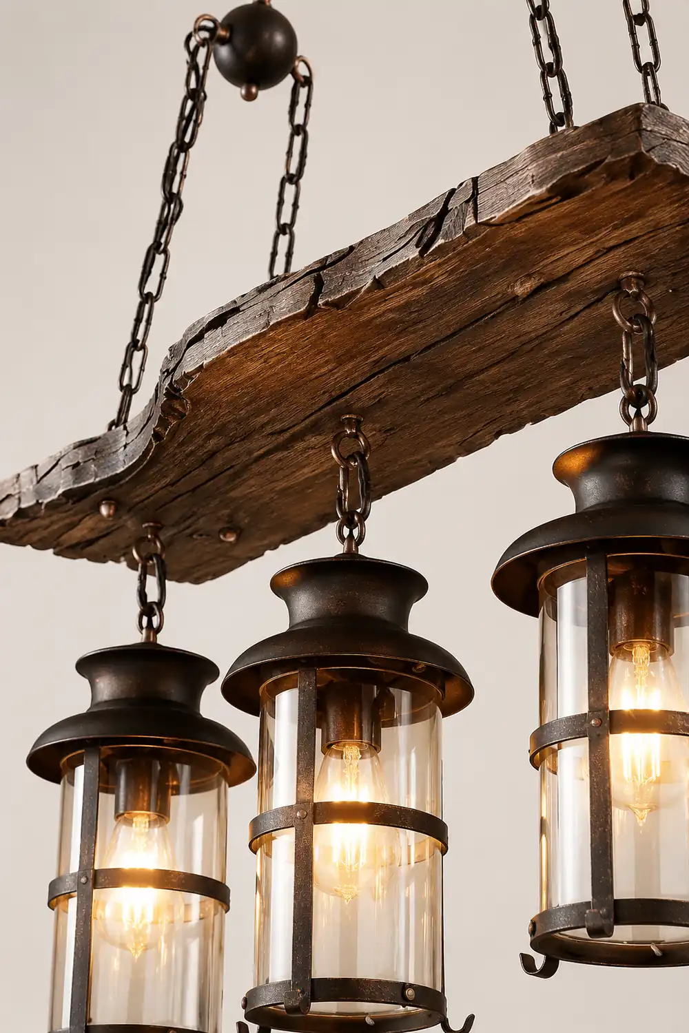 Austin Retro 3 Lantern Linear Wood/Metal, Chandelier - Lumpaz