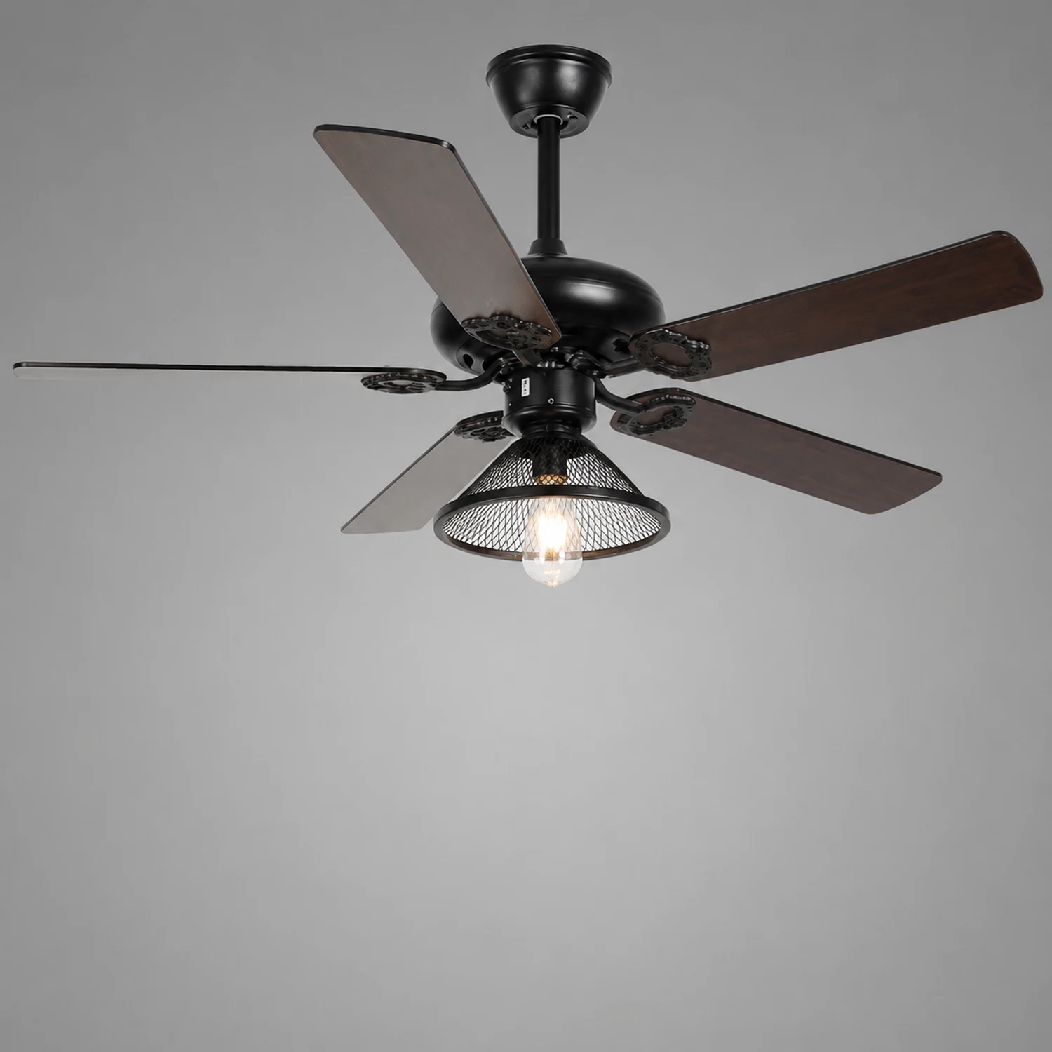 Alessio Industrial 5-Blade Black Ceiling Fan with Light, 4 Style, DIA 42.1'' - Lumpaz