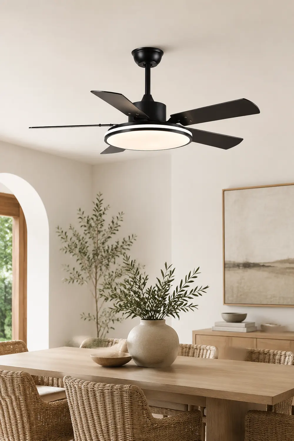 Haydn 5-Blade Modern Black DC Ceiling Fan with Light, Metal & ABS, 52'' - Lumpaz
