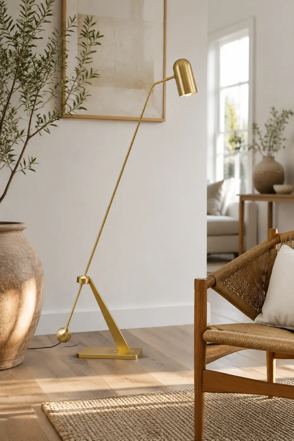 Freja Antique Vintage Lever Metal Fishing Rod Floor Lamp, Brass - Lumpaz