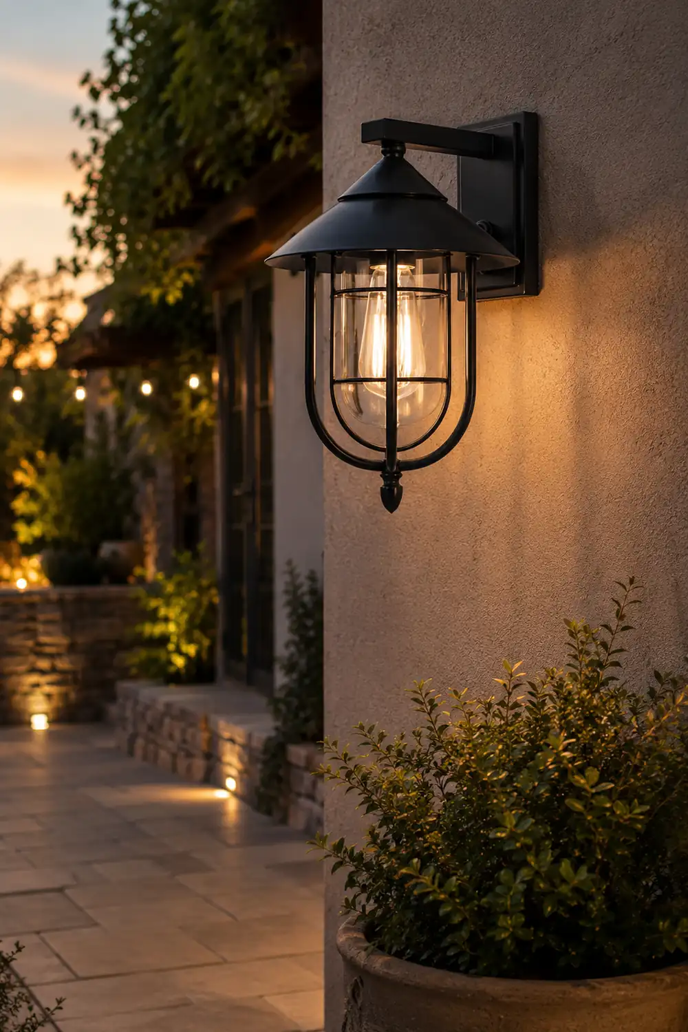 Waterproof Retro Iron Glass Motion Sensor Black Modern Outdoor Wall Lights - Lumpaz