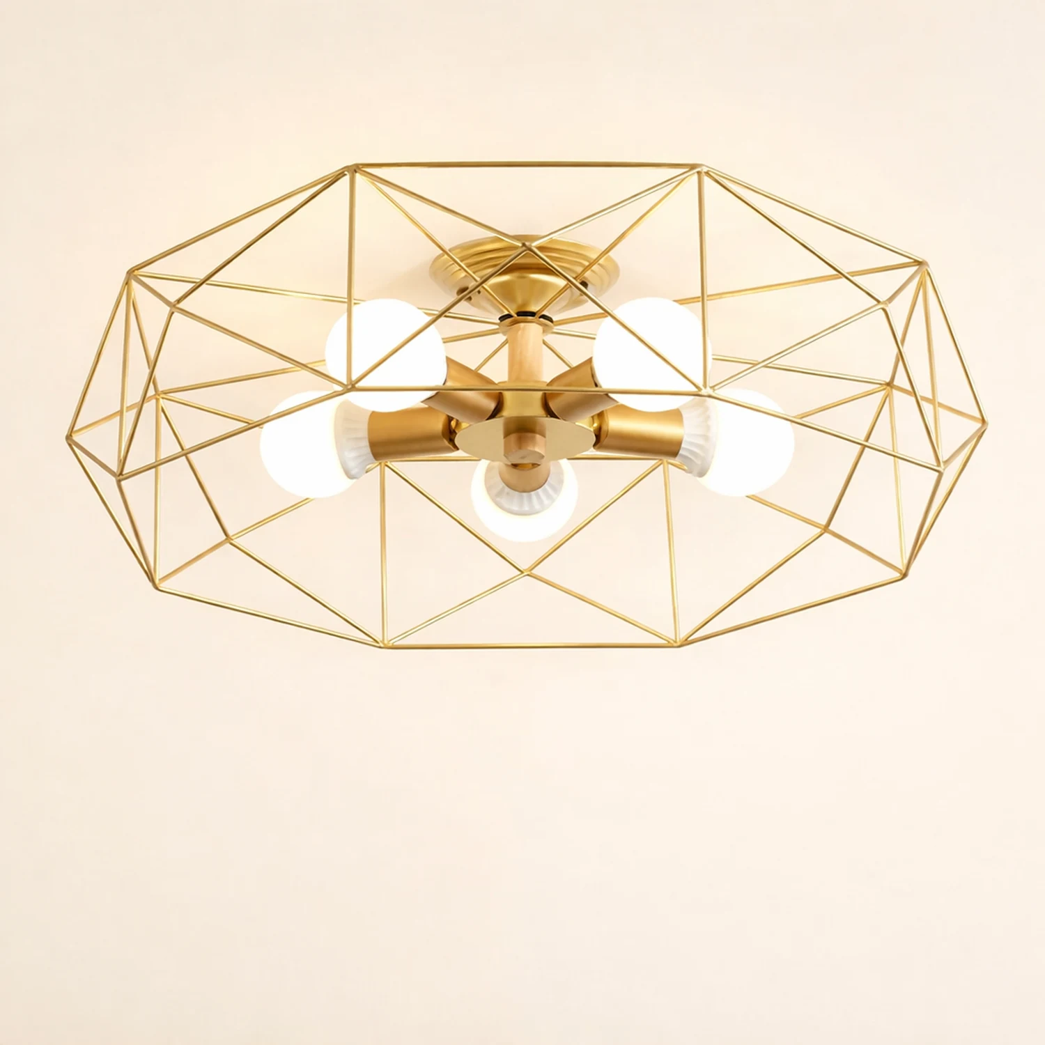 Cooley Modern Geometric Lantern Metal Flush Mount Ceiling Light, Black/White/Gold - Lumpaz