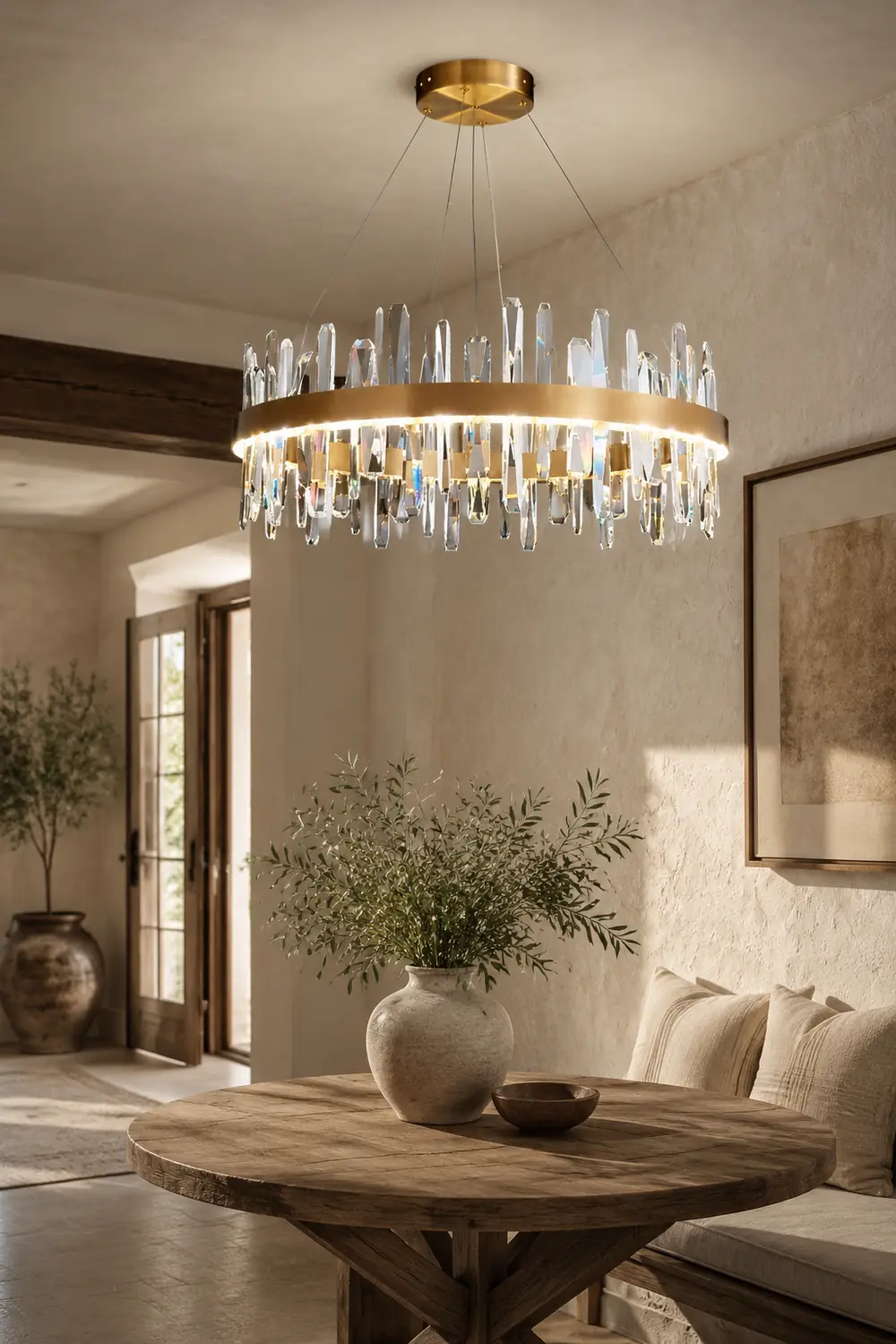 Marylin Modern Crystal Ring Chandelier, Stainless Steel & Crystal - Lumpaz