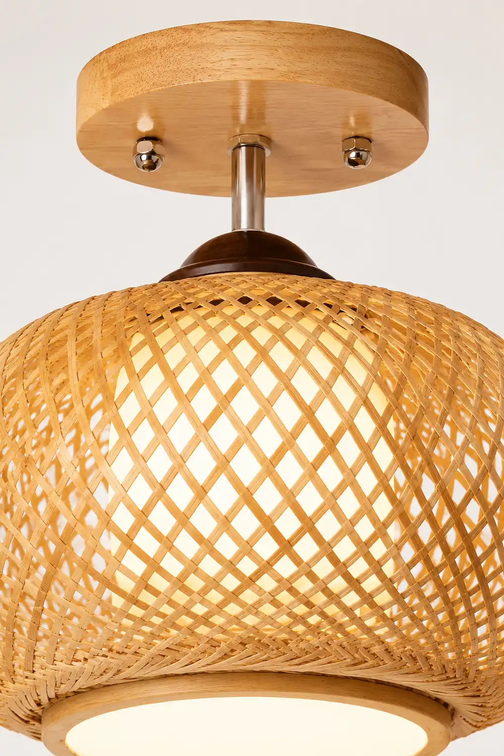 Muto Boho Flush Mount Rattan Ceiling Light, Living Room - Lumpaz
