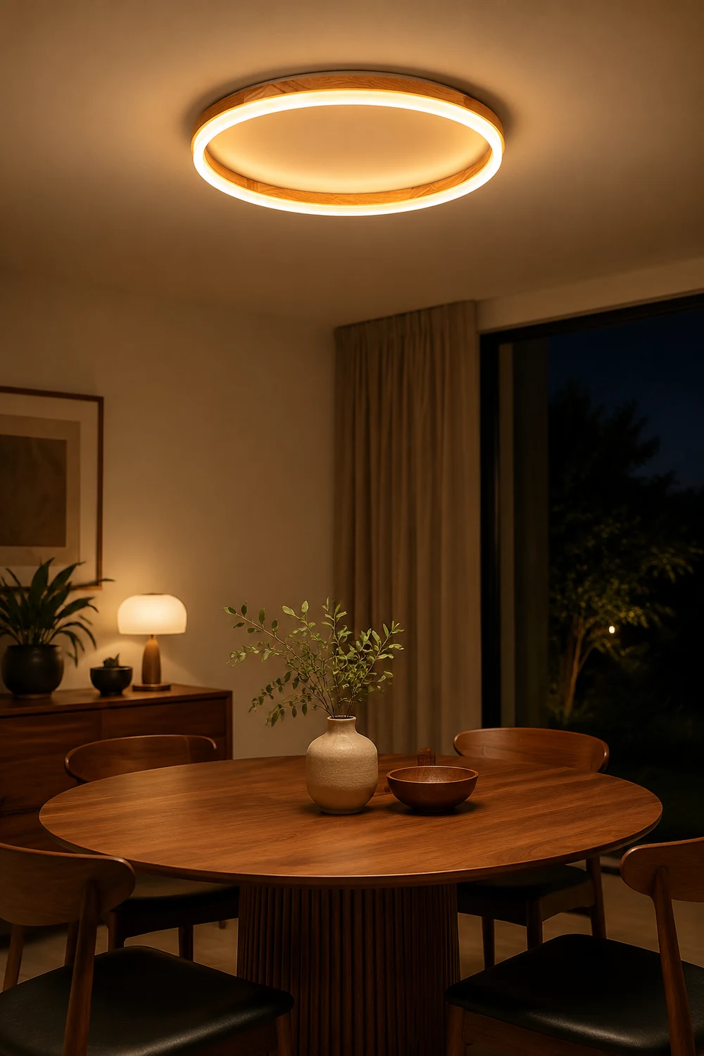 Ozawa Round Modern Flush Mount Ceiling Light Wood Acrylic Bedroom - Lumpaz