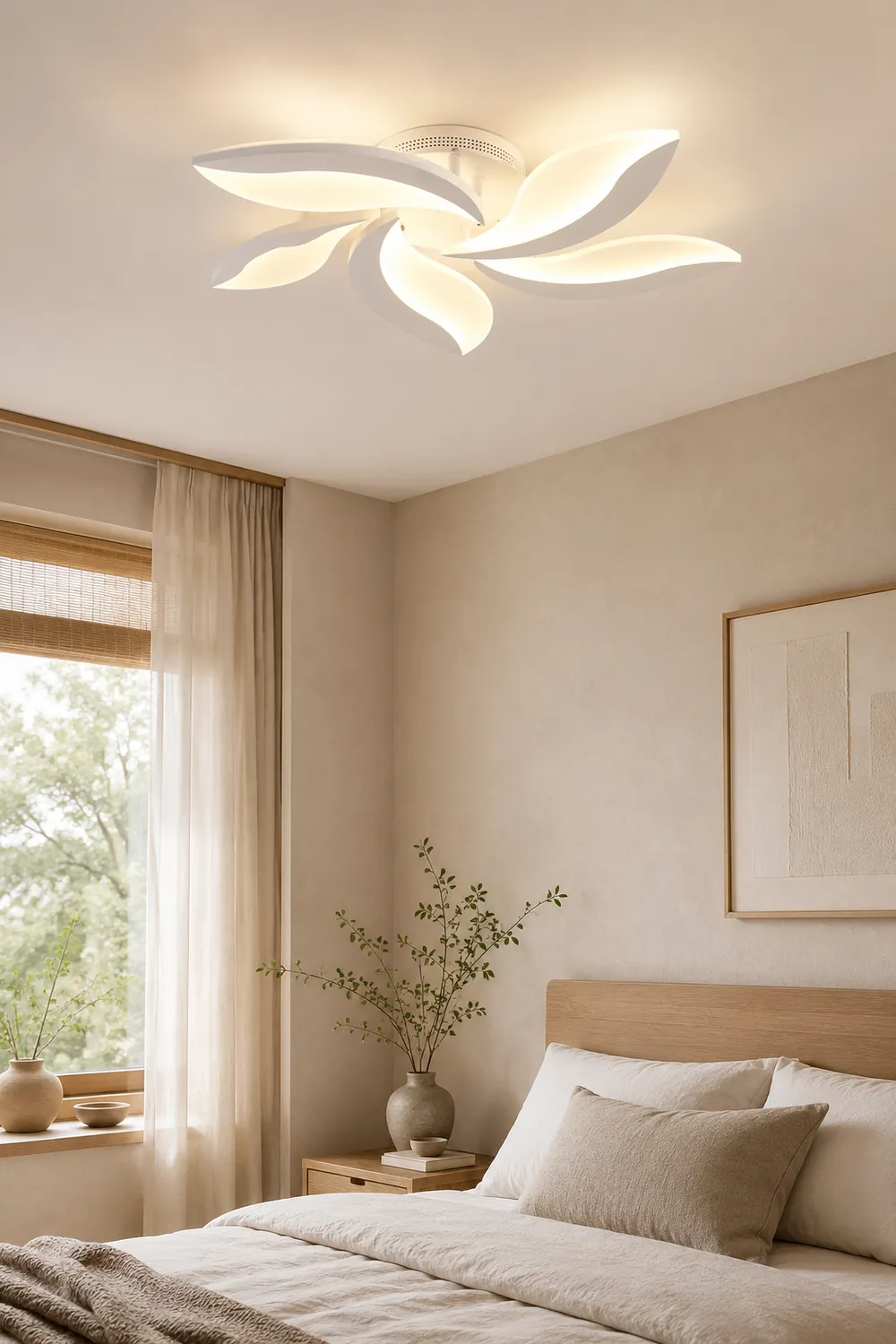 Hana Minimalist Art Deco Flower Flush Mount Ceiling Light, White, Living Room - Lumpaz