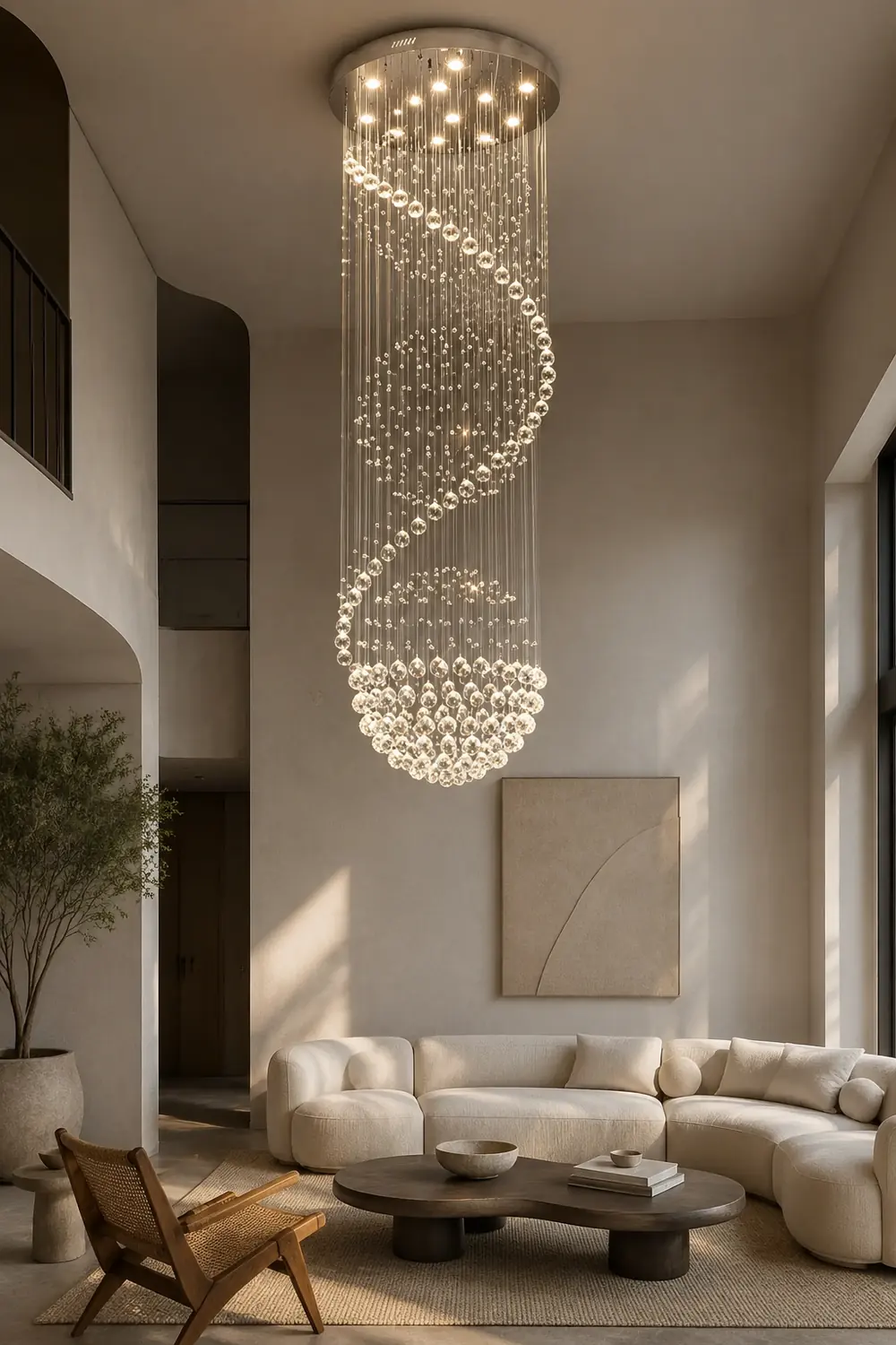 Hailie Luxury Spiral Cascading Crystal Chandelier, Chrome - Lumpaz