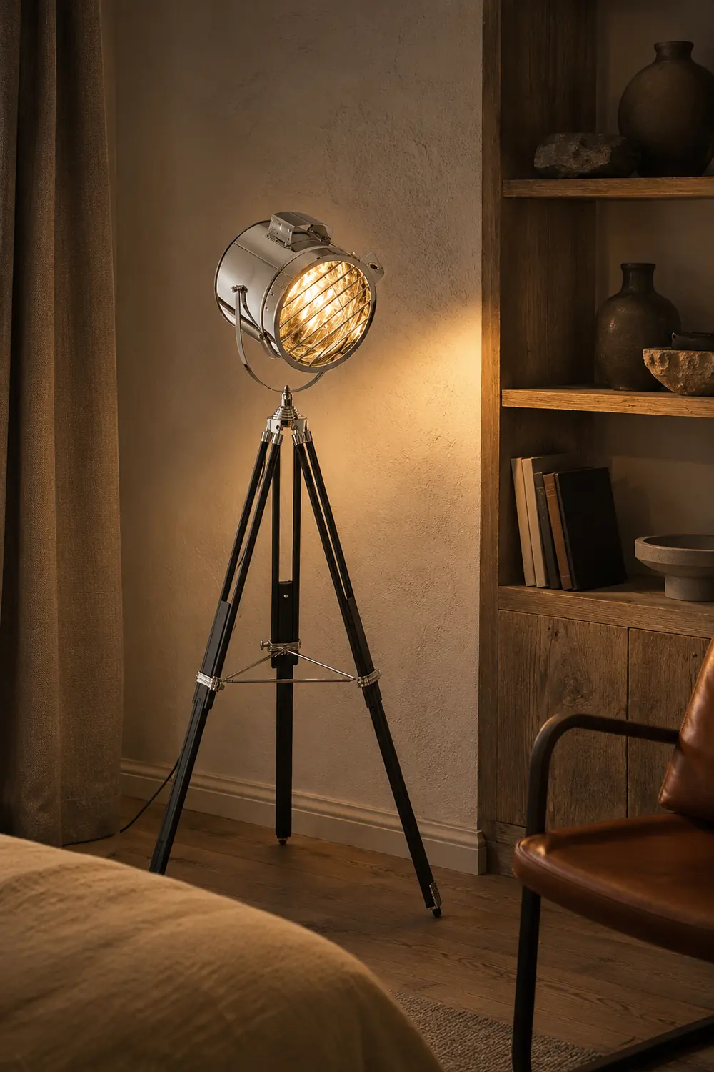 Salgado Retro Tripod Metal Floor Lamp, Silver, Bedroom/Study - Lumpaz