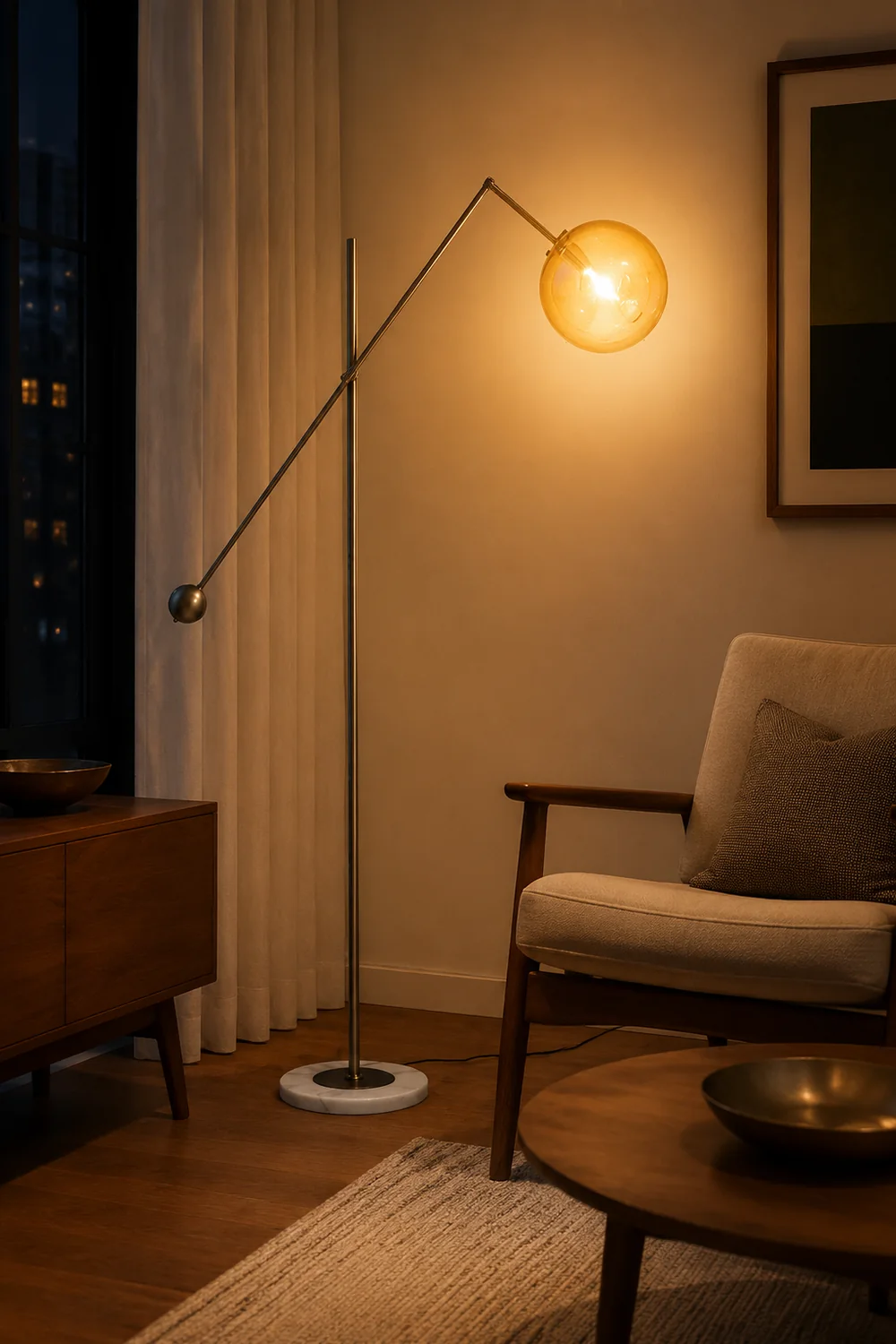 Valentina Artistic Geometric Arc Metal Floor Lamp Black/Blue - Lumpaz