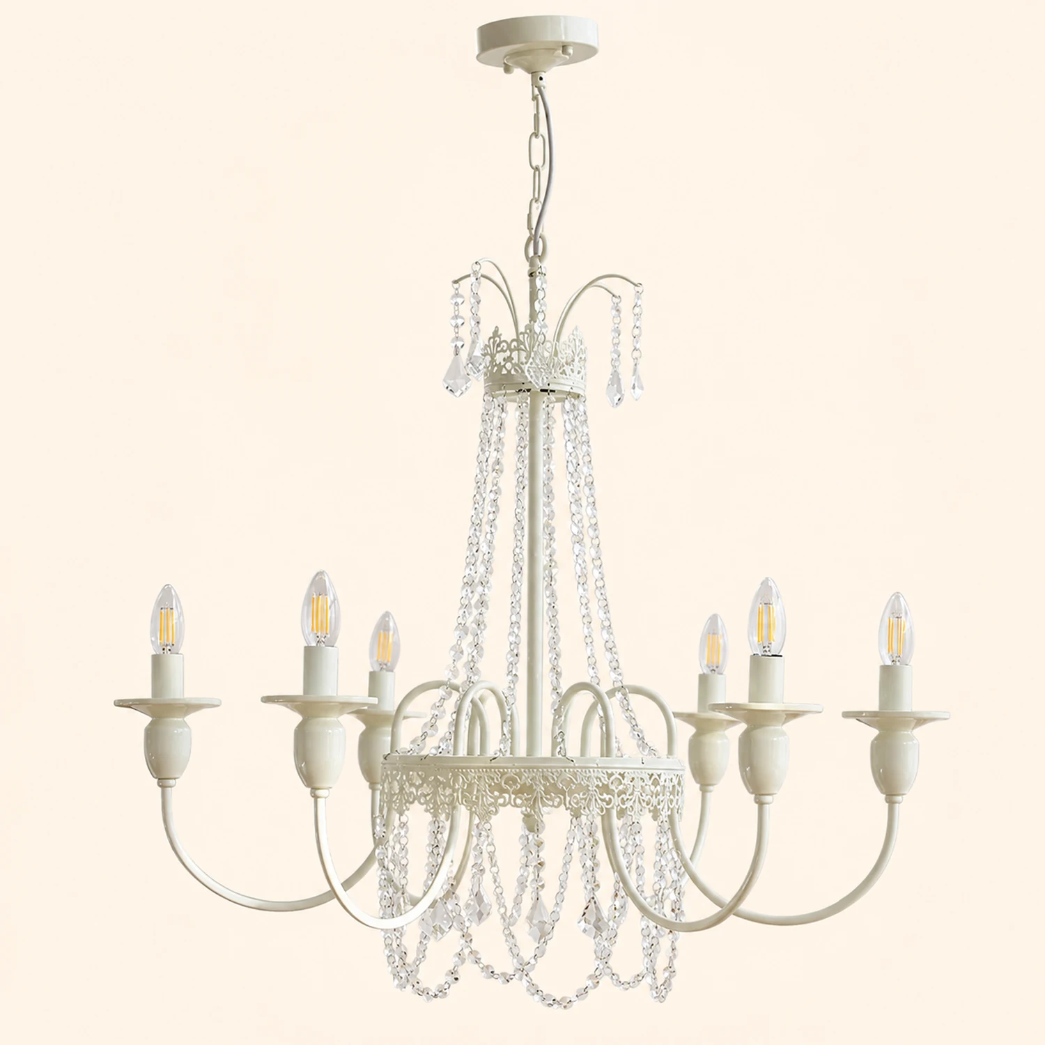 Silva Pendant Light Candle French, Crystal/Metal, White, Bedroom - Lumpaz