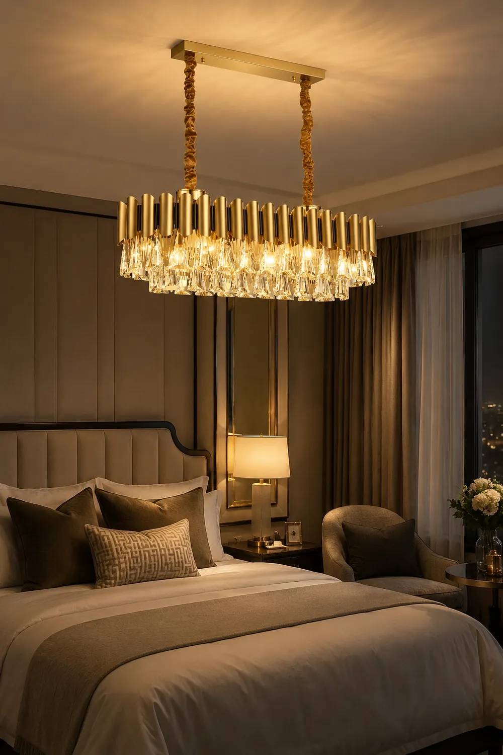 Marilyn Rectangular Luxury Metal Crystal Chandelier, Gold, Small - Lumpaz