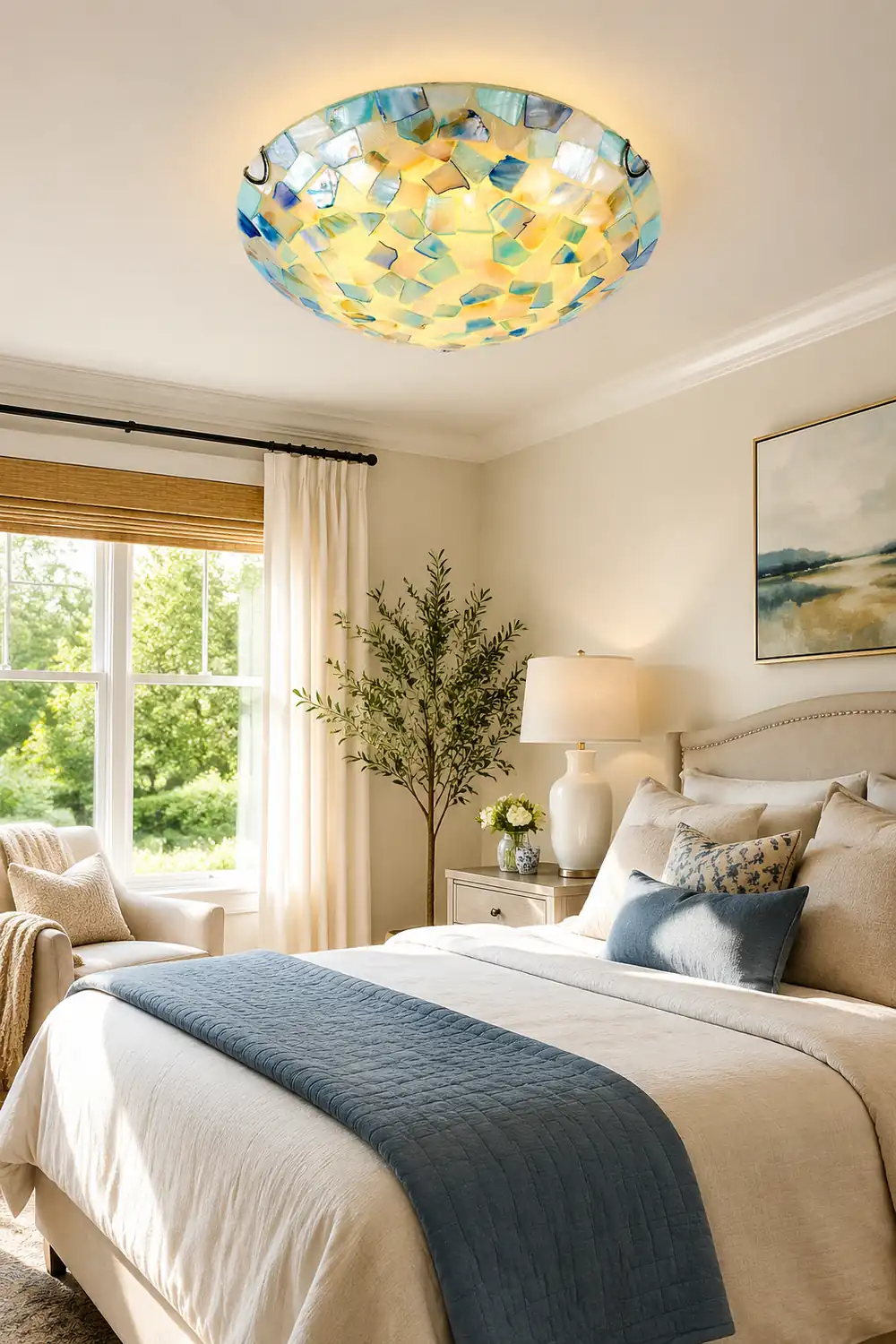 Morandi Modern Semi-Globe Metal/Shell LED Flush Mount Ceiling Light White/Blue/Orange - Lumpaz