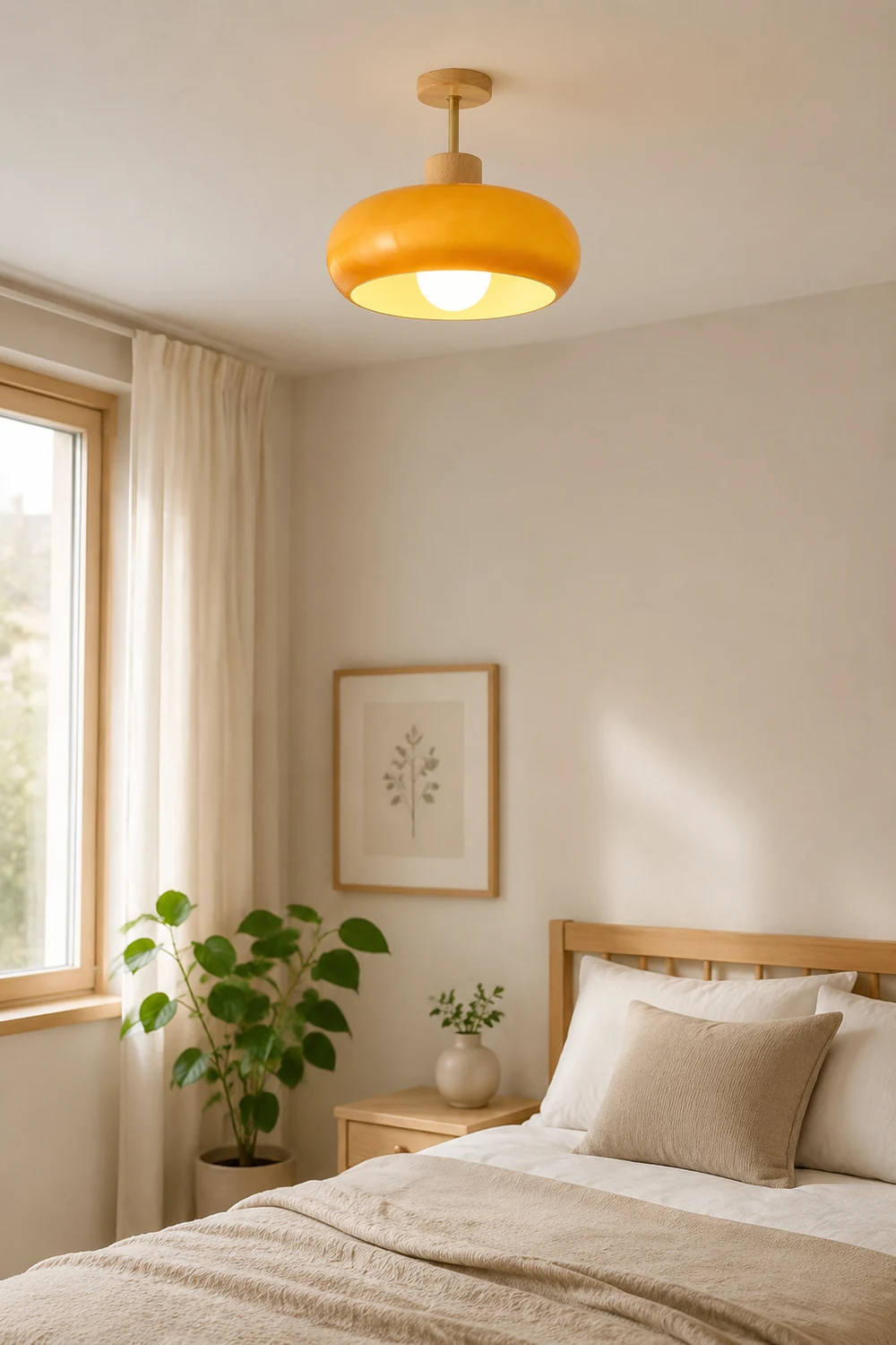 Hailie Flush Mount Ceiling Light Cup Minimalist Wood/Glass White/Orange - Lumpaz