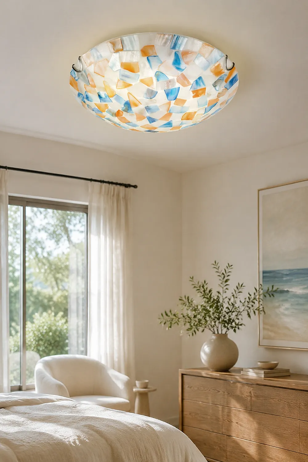 Morandi Modern Semi-Globe Metal/Shell LED Flush Mount Ceiling Light White/Blue/Orange - Lumpaz