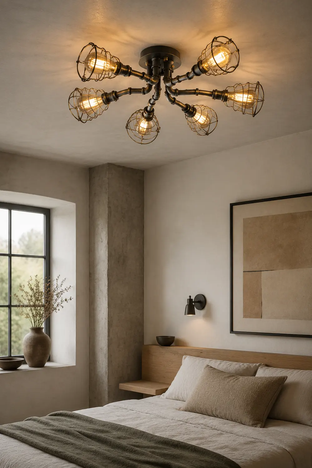 Alessio Industrial Flush Mount Ceiling Light, Black/Brass - Lumpaz