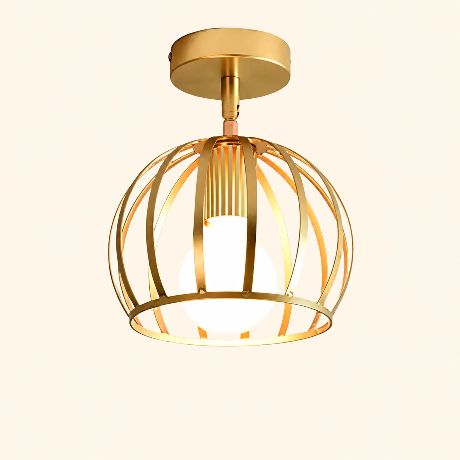 Herbert Semi Art Deco Globe Flush Mount Ceiling Light, Brass - Lumpaz