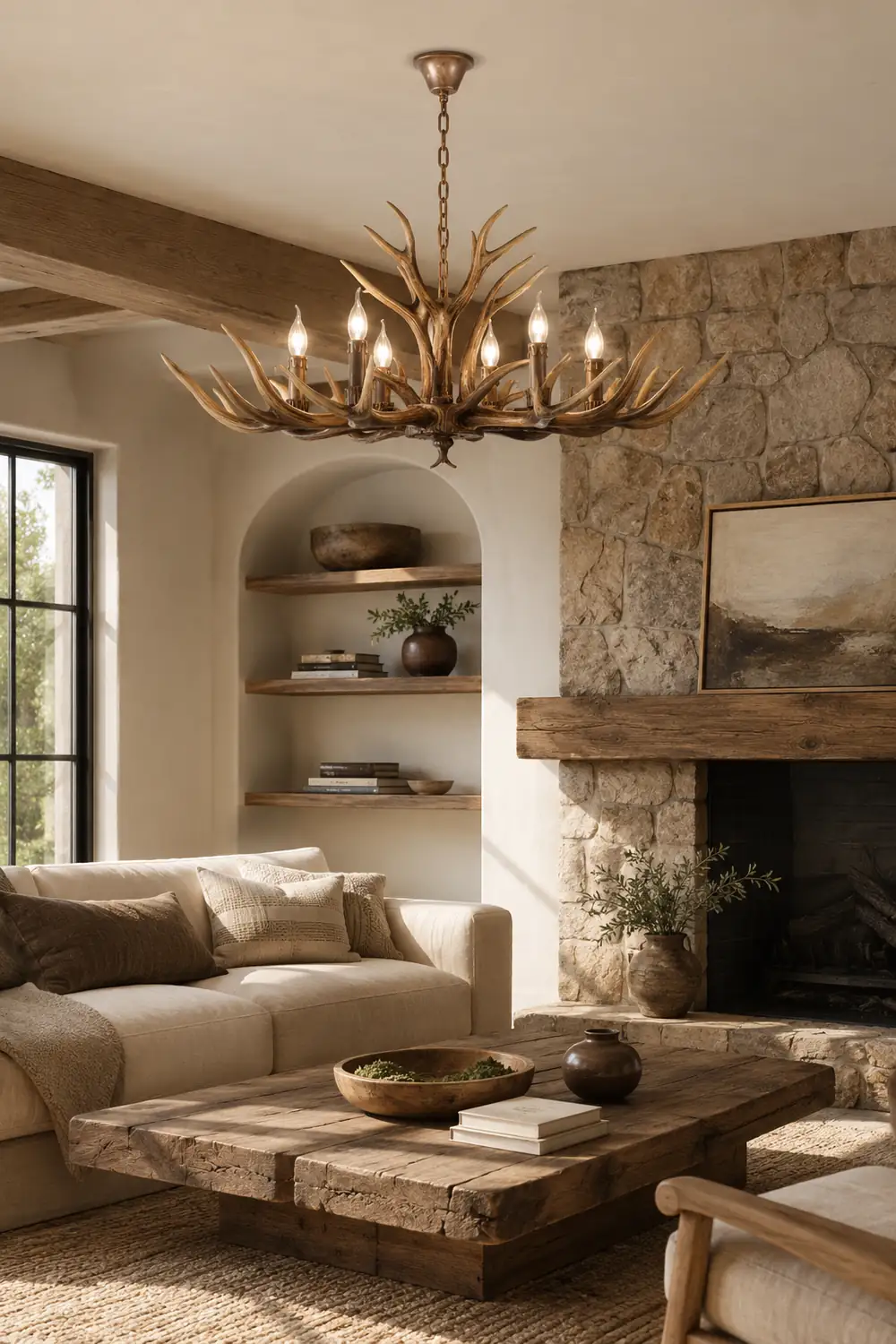 Austin Retro Deer Horn Resin Chandelier White Brown Coffee Living Room - Lumpaz