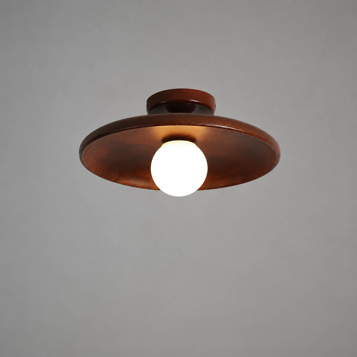 Carins Modern Round Flush Mount Ceiling Light Wood Walnut Bedroom - Lumpaz