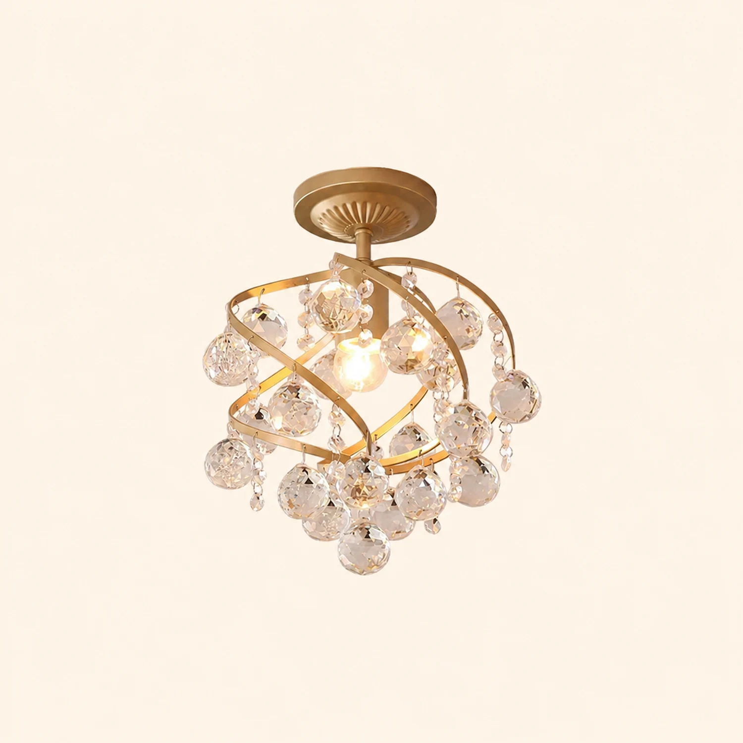 Marliyn Luxury Globe Crystal Semi-Flush Mount Ceiling Light, Brass - Lumpaz