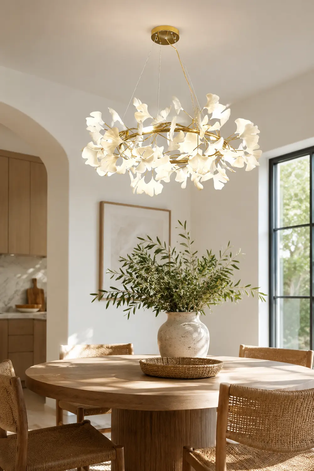 Ophelia EarthenGlo Modern Kitchen White Art Deco Chandelier, Metal & Ceramic - Lumpaz