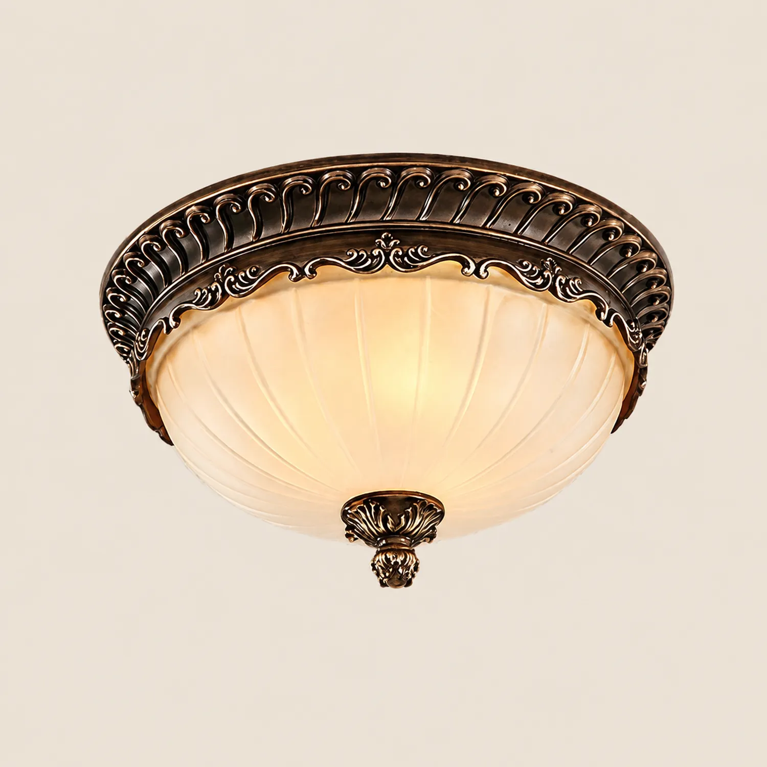 Arisha Retro Semicircular Metal/Glass Flush Mount Ceiling Light, Bronze - Lumpaz