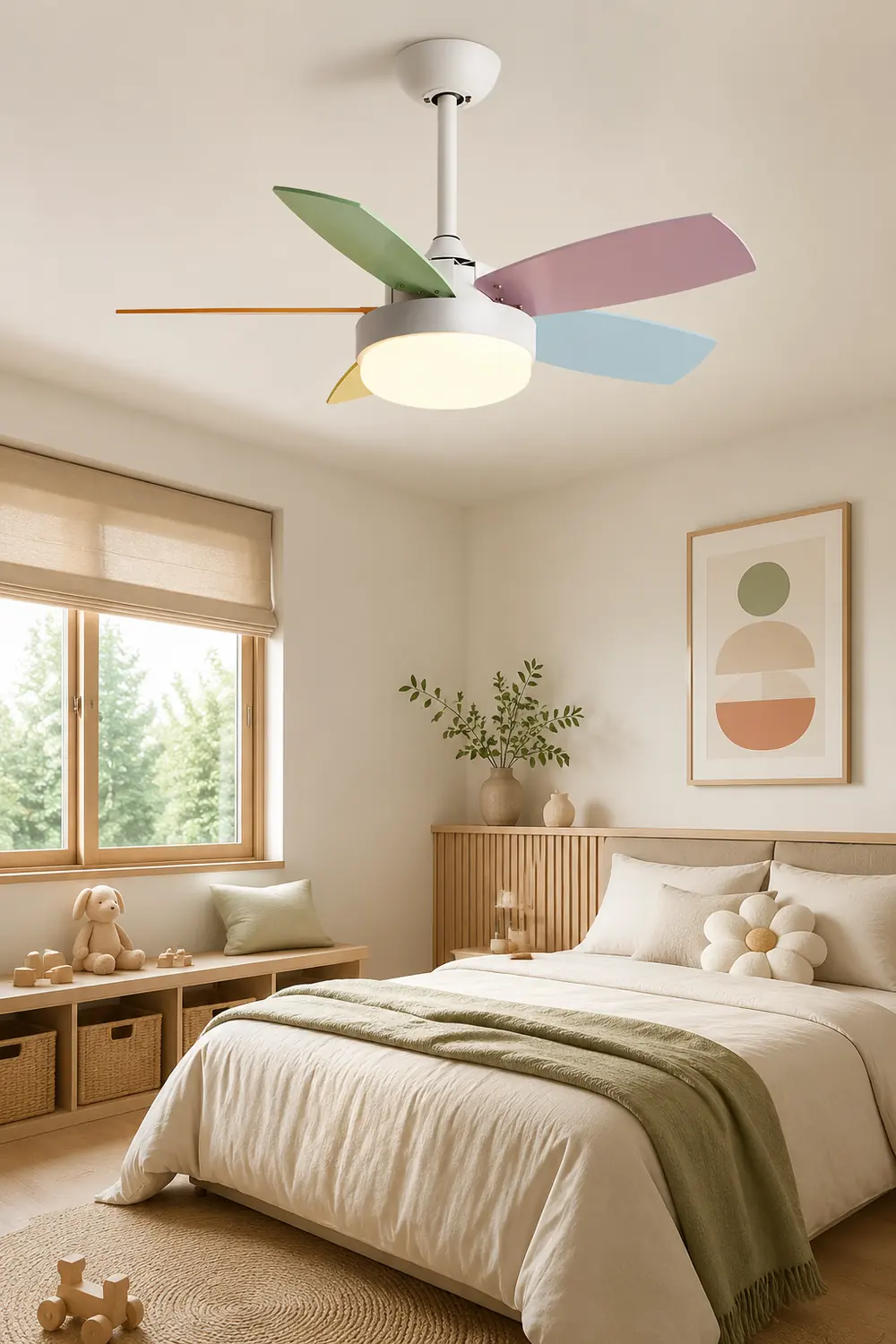 Morandi Modern 5-Blade Colorful DC Ceiling Fan with Light, LED, Summer, Bedroom - Lumpaz