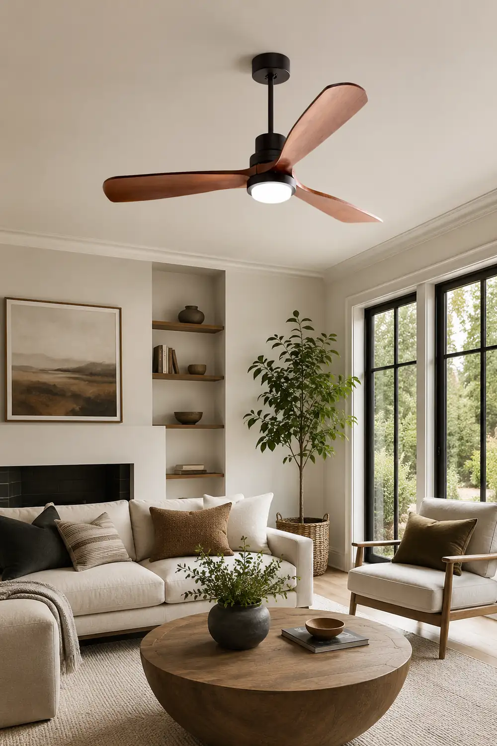 Haydn 3-Blade Modern DC Ceiling Fan Light, Black & Wood, 52'' - Lumpaz