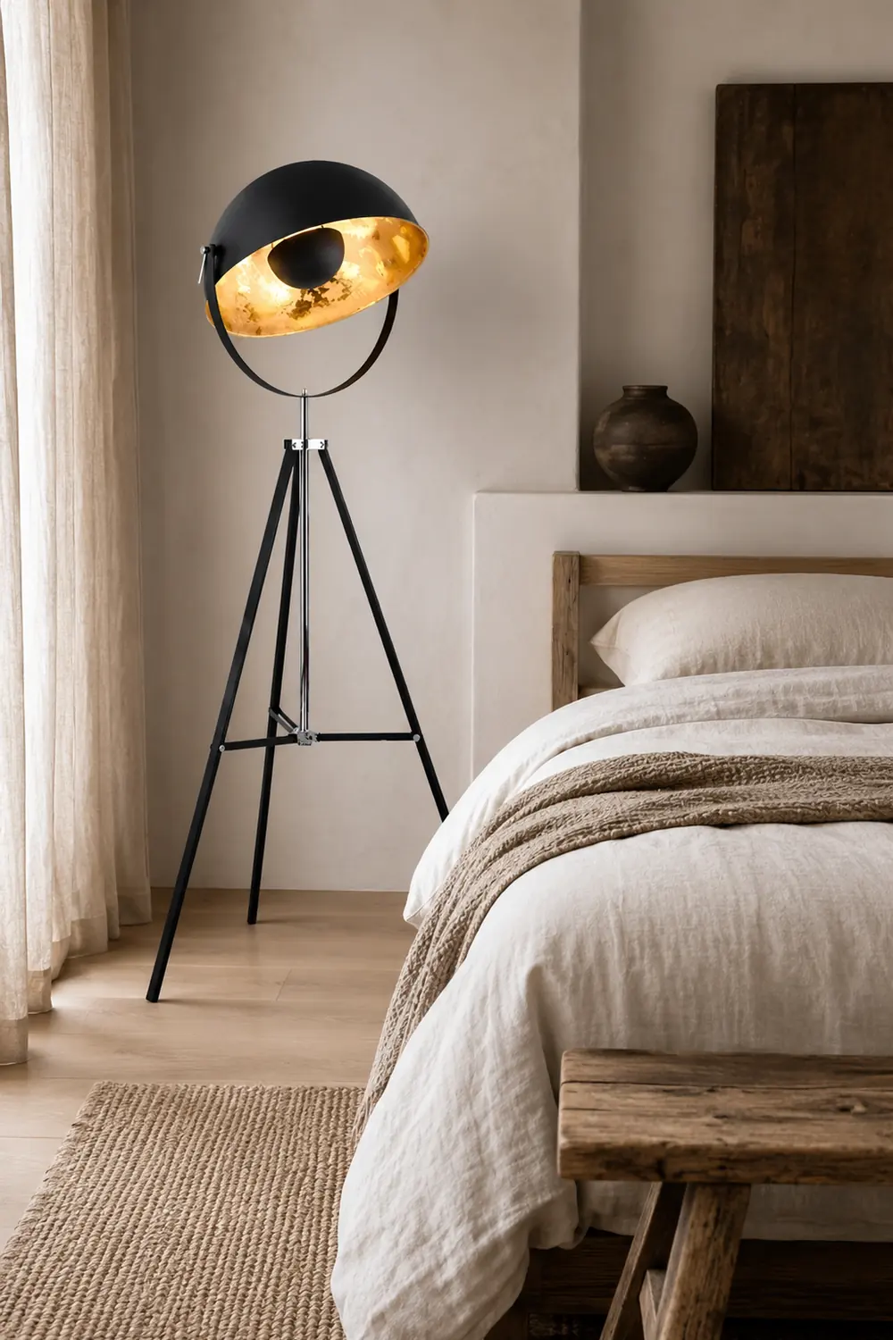 Salgado Vintage Industrial Tripod Metal projector floor lamp, Black - Lumpaz