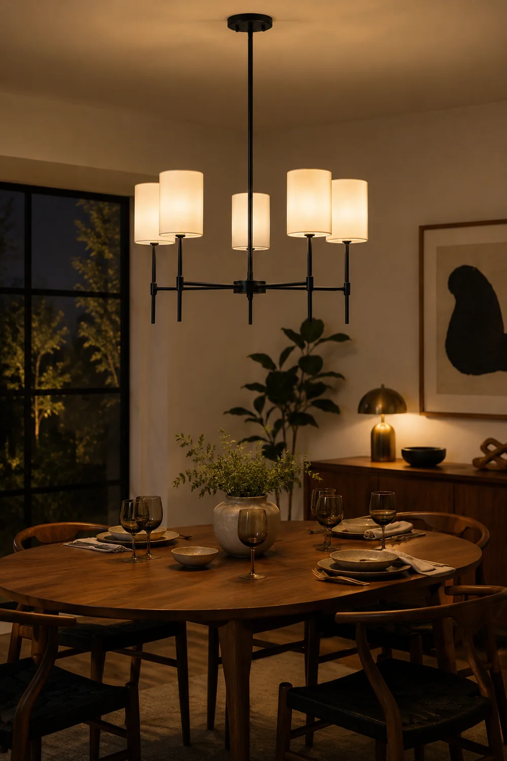 Silva Modern LED Chandelier Black/Gold Metal/Fabric Bedroom/Living Room - Lumpaz