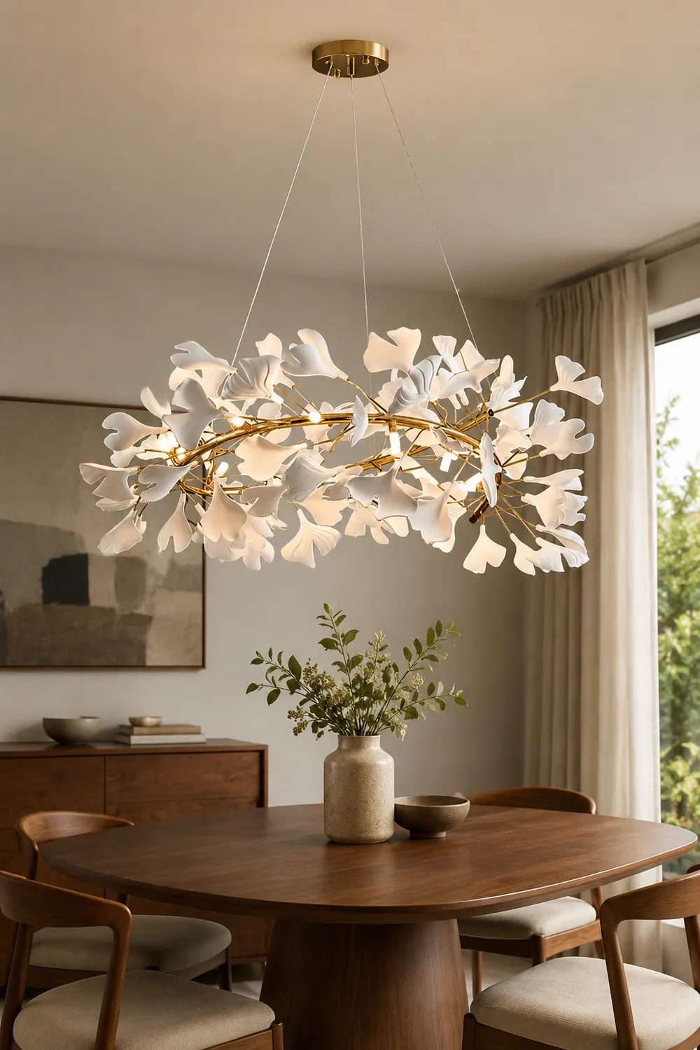 Ophelia GinkLuxe Modern Golden LED Chandelier, Metal & Ceramic - Lumpaz