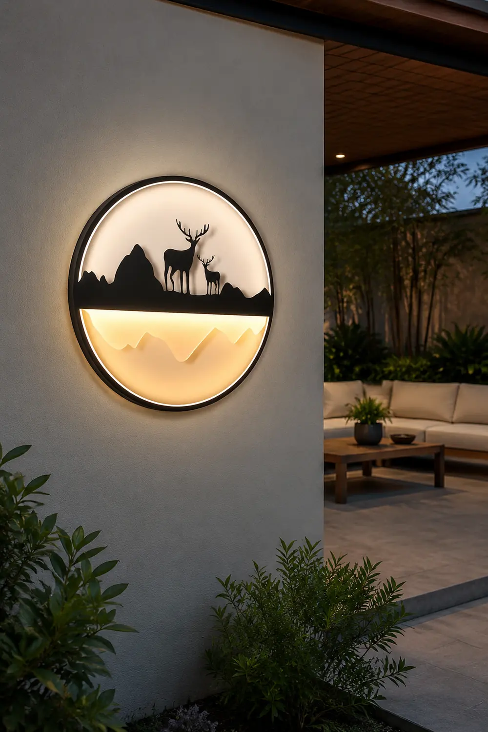Round Mountain Scenery Silhouette Dimmable with Remote Outdoor Wall Lights - Lumpaz