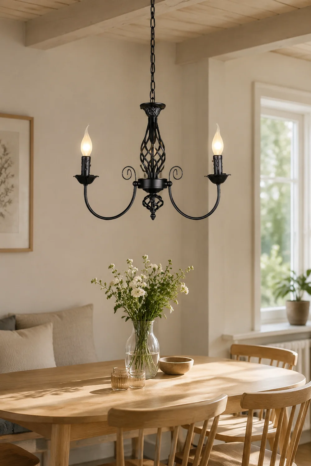 Silva Pendant Light Candle Retro, Metal/Glass, Black/White, Restaurant - Lumpaz