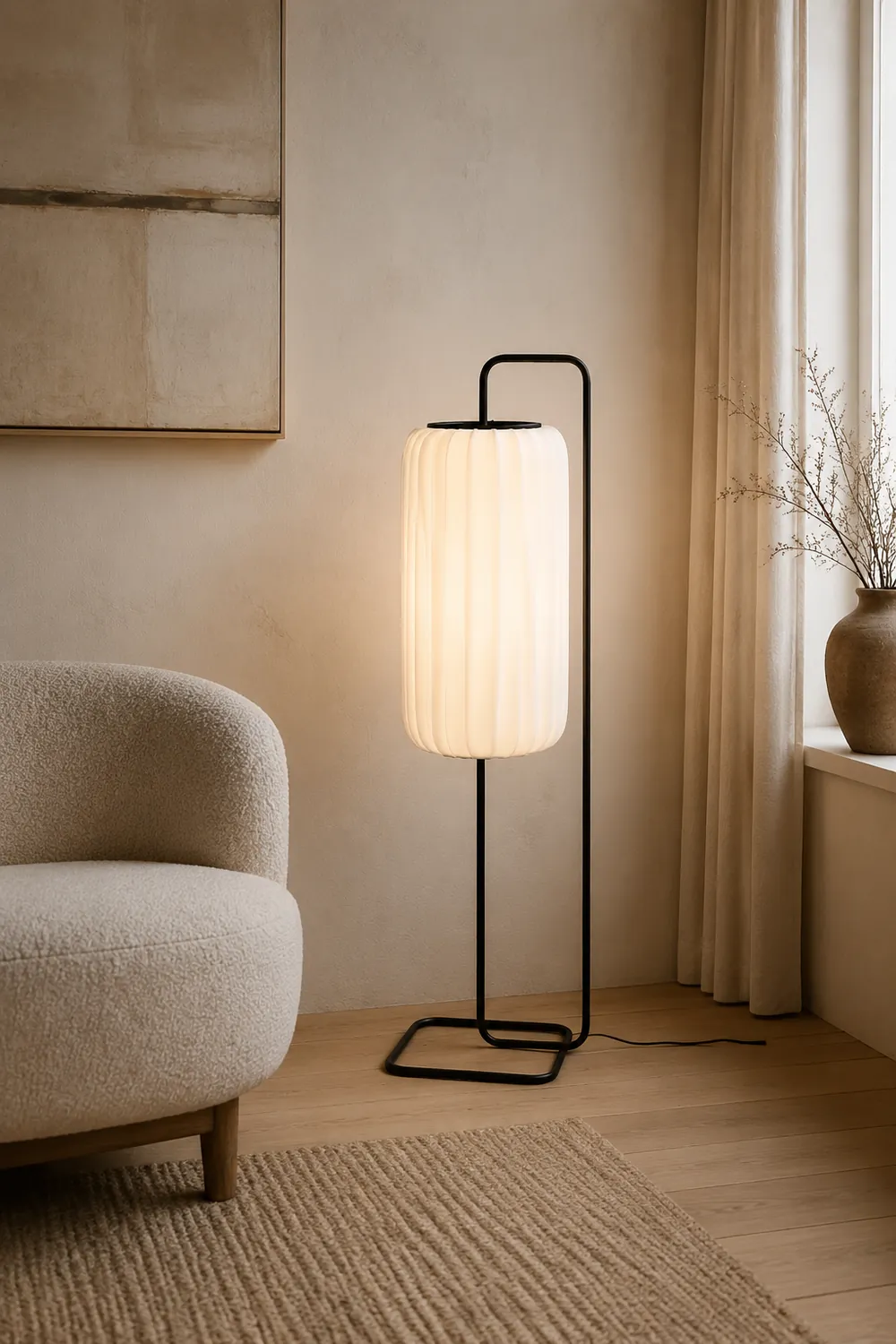 Renée Minimalist Column Fabric Metal Floor Lamp, Bedroom - Lumpaz