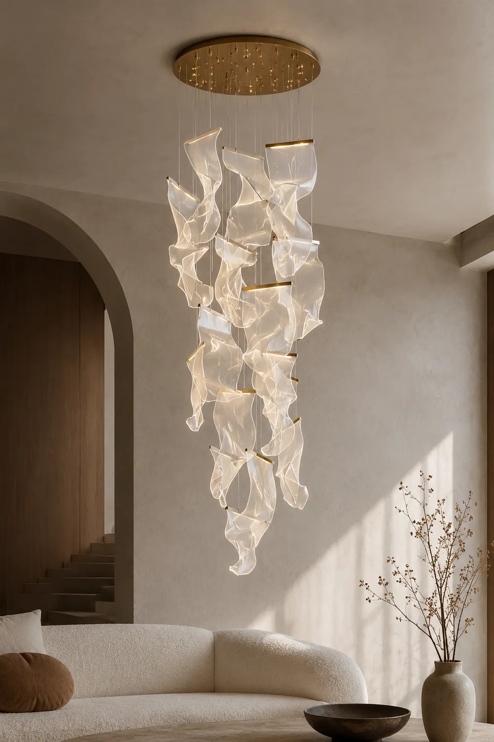 Marylin Artistic Acrylic Silk Chandelier, Gold - Lumpaz