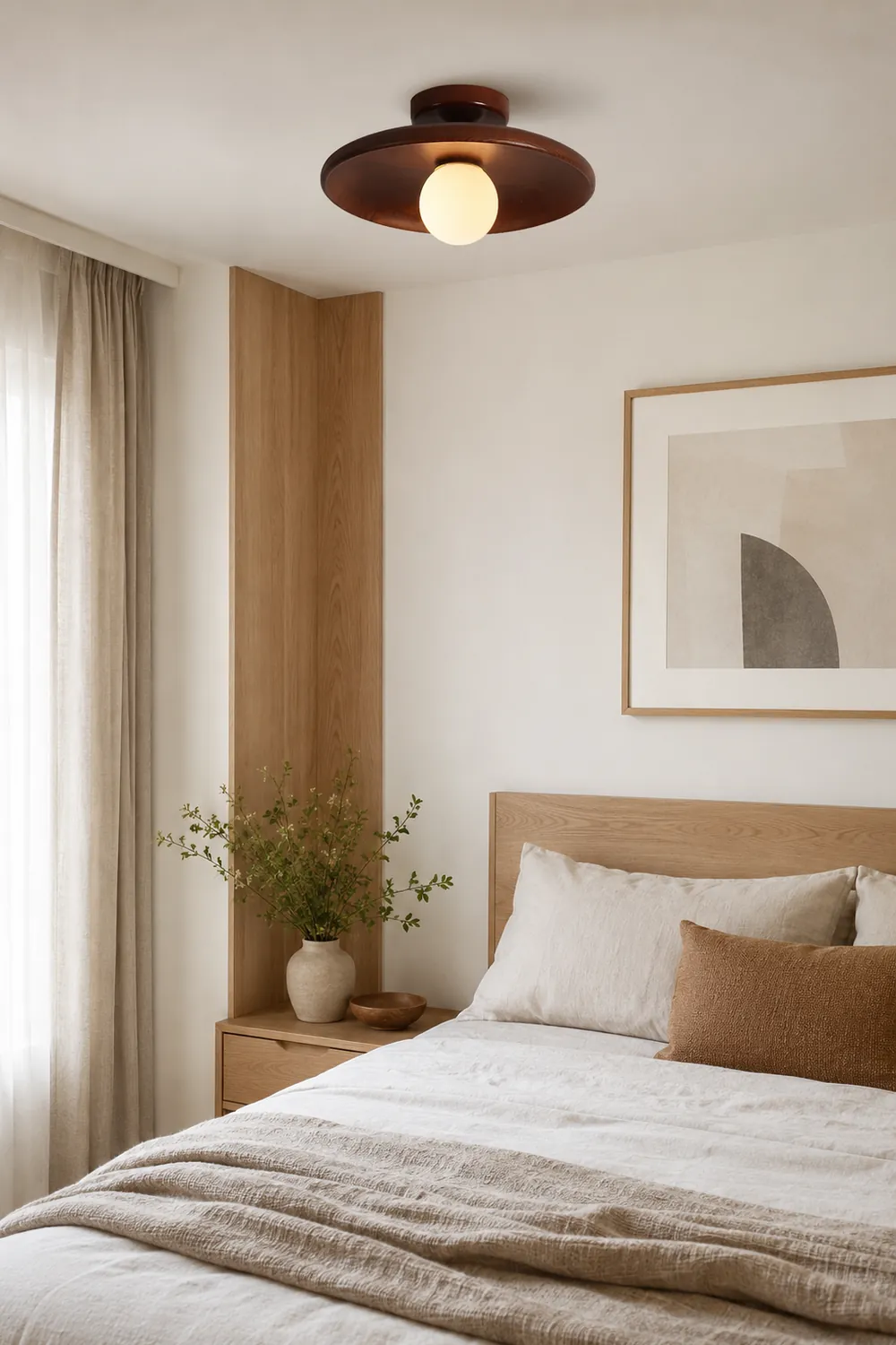 Carins Modern Round Flush Mount Ceiling Light Wood Walnut Bedroom - Lumpaz