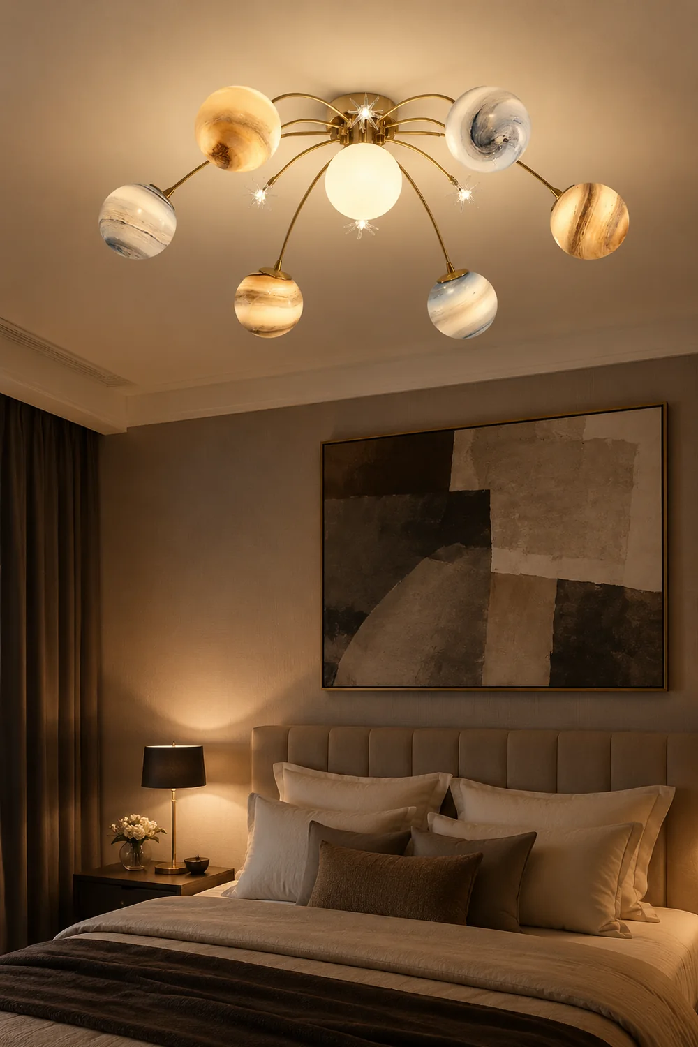 Elif Modern Planet Flush Mount Ceiling Light, Living Room - Lumpaz